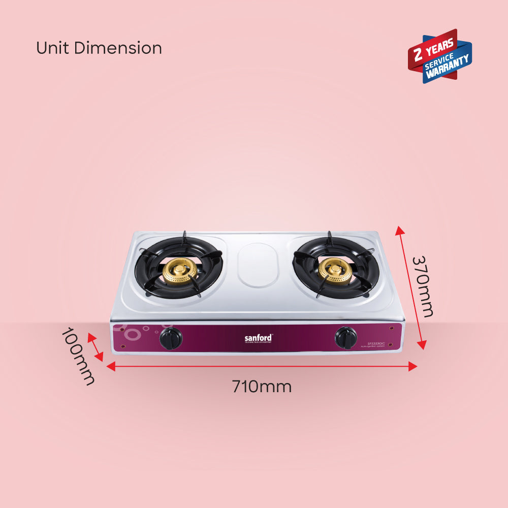 Sanford SF5353GC 2 burner gas stove dimensions view