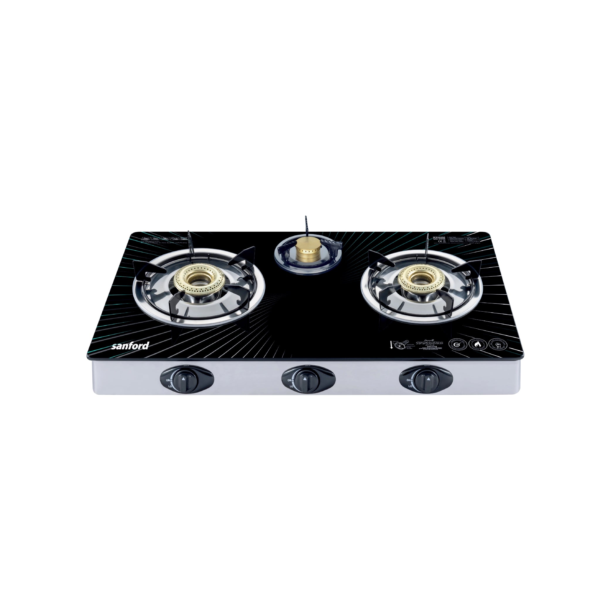 Sanford 3 Burner Gas Stove Toughened Glass with Auto Ignition & Indian Burner Cap - SF5326GC-A Sanford KSA