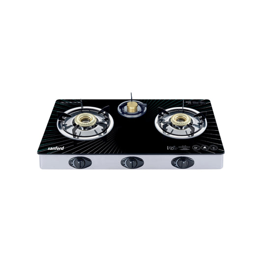 Sanford 3 Burner Gas Stove Toughened Glass with Auto Ignition & Indian Burner Cap - SF5326GC-A Sanford KSA