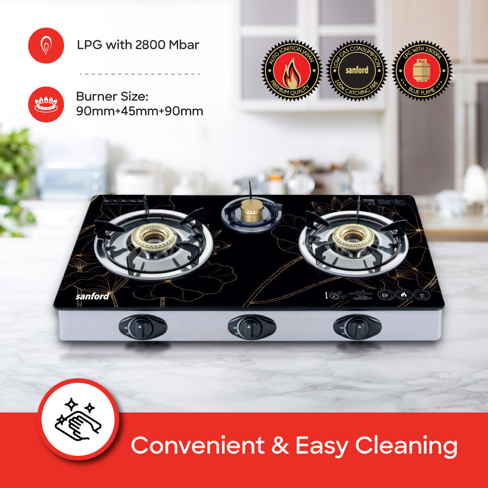 Sanford SF5326GC-A gas stove control knobs and ignition detail