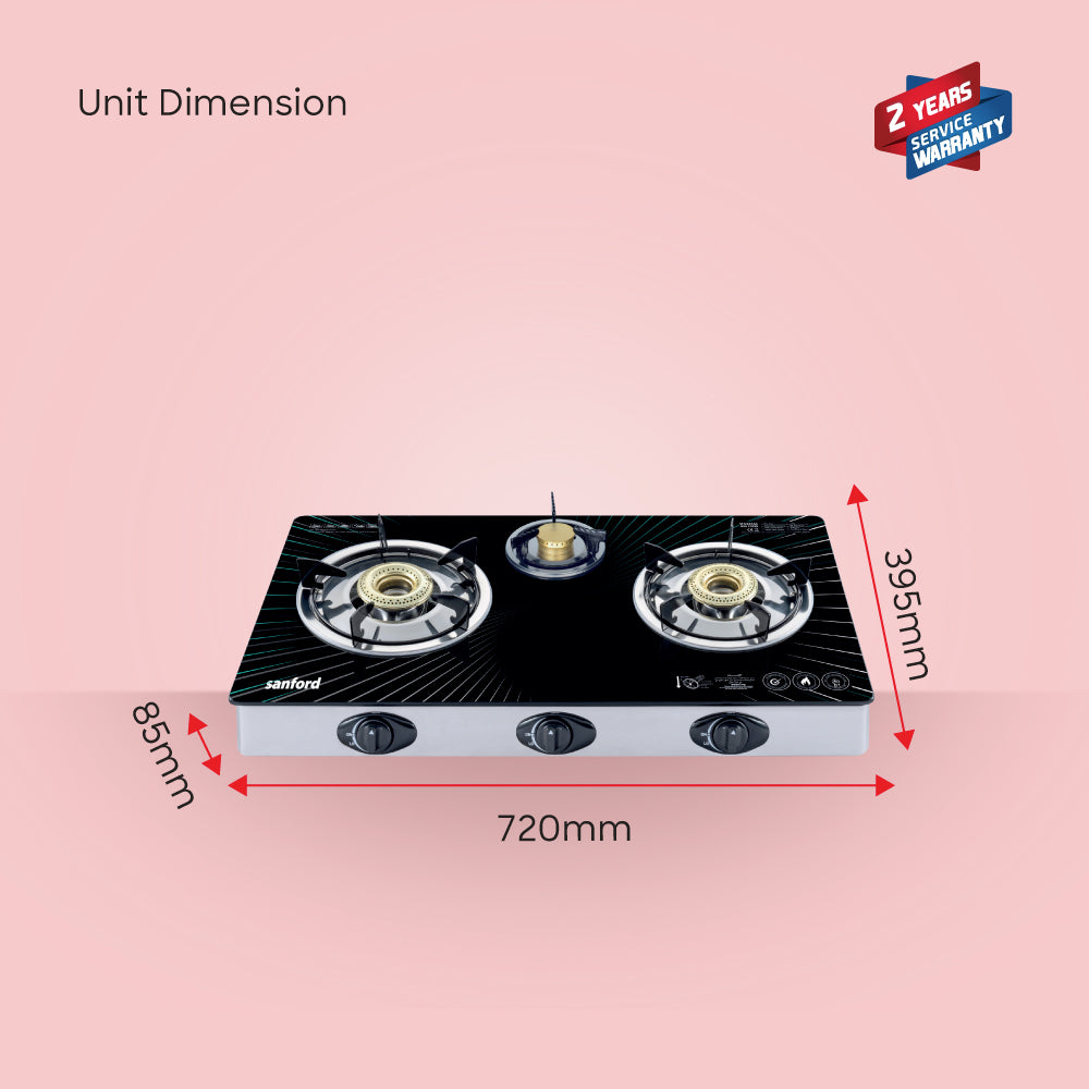 Sanford SF5326GC-A 3 burner gas stove dimensions view