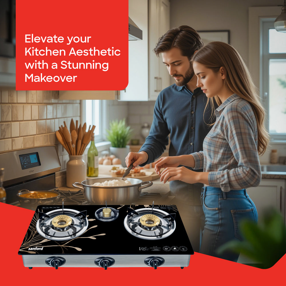 Sanford 3 Burner Gas Stove Toughened Glass with Auto Ignition & Whirl-Wind Burner Cap - SF5326GC-B Sanford KSA