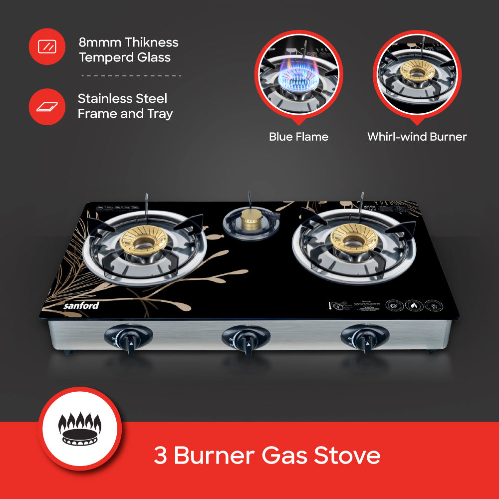 Sanford SF5326GC-B 3 burner stove burner configuration top view