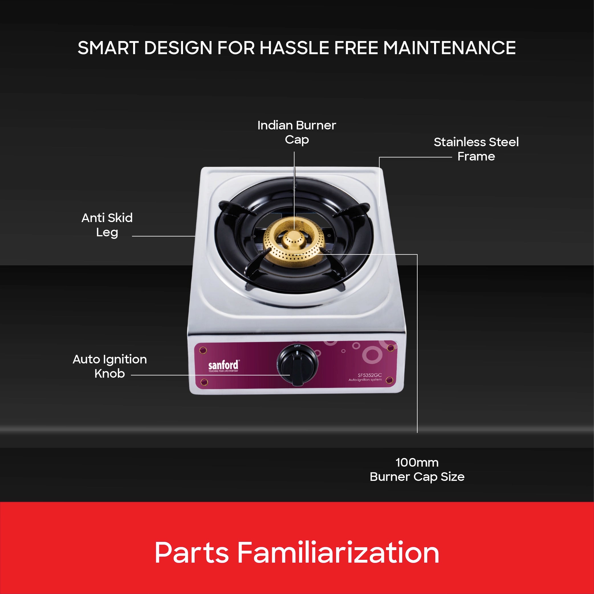 Sanford 1 Burner Gas Stove Stainless Steel with Auto Ignition & Blue Flame - SF5352GC Sanford KSA