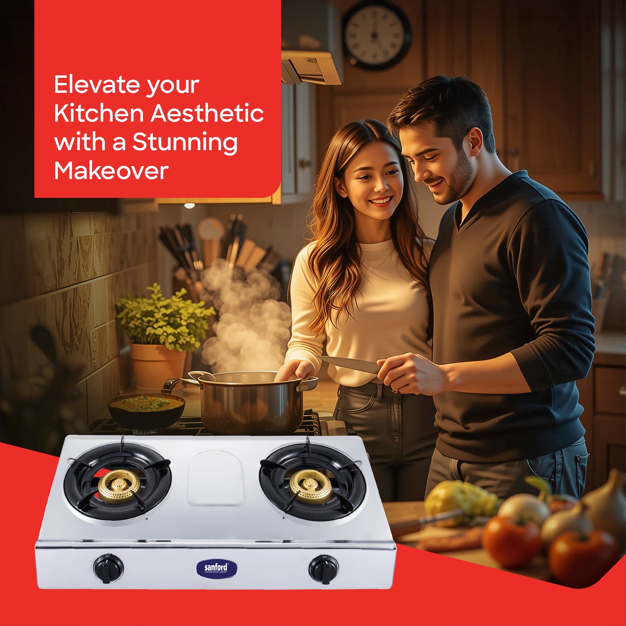 Sanford 2 Burner Gas Stove Stainless Steel with Auto Ignition & Blue Flame - SF5356GC Sanford KSA