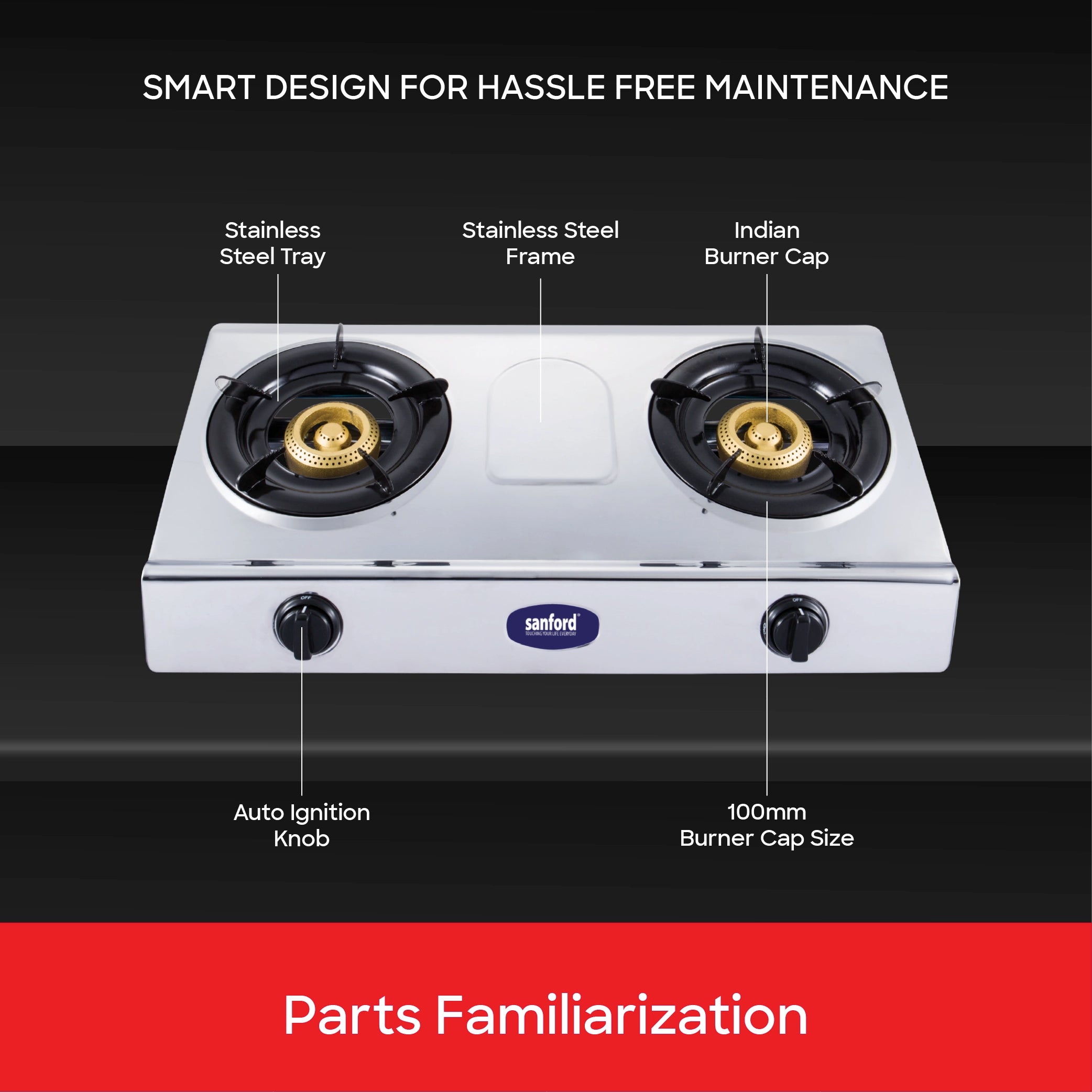 Sanford 2 Burner Gas Stove Stainless Steel with Auto Ignition & Blue Flame - SF5356GC Sanford KSA