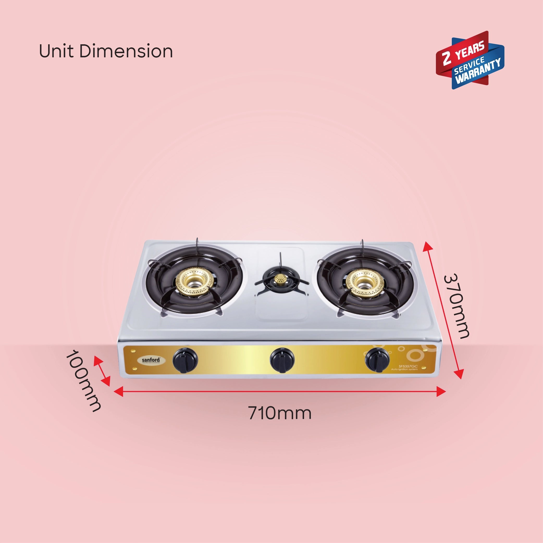 Sanford 3 Burner Gas Stove Stainless Steel with Auto Ignition, Blue Flame & Indian Cap - SF5357GC-A Sanford KSA