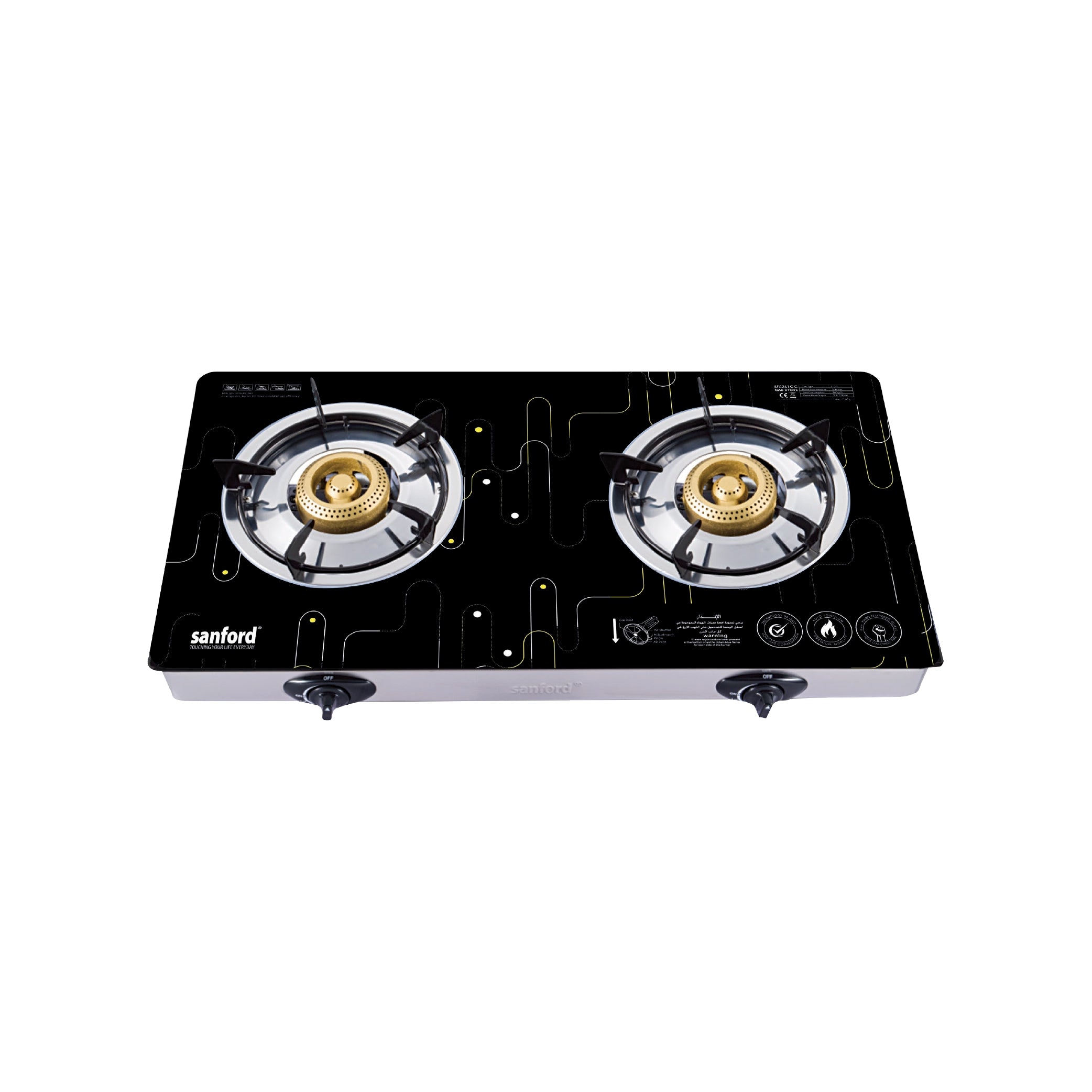 Sanford 2 Burner Gas Stove Toughened Glass with Auto Ignition & Brass Burners - SF5361GC Sanford KSA