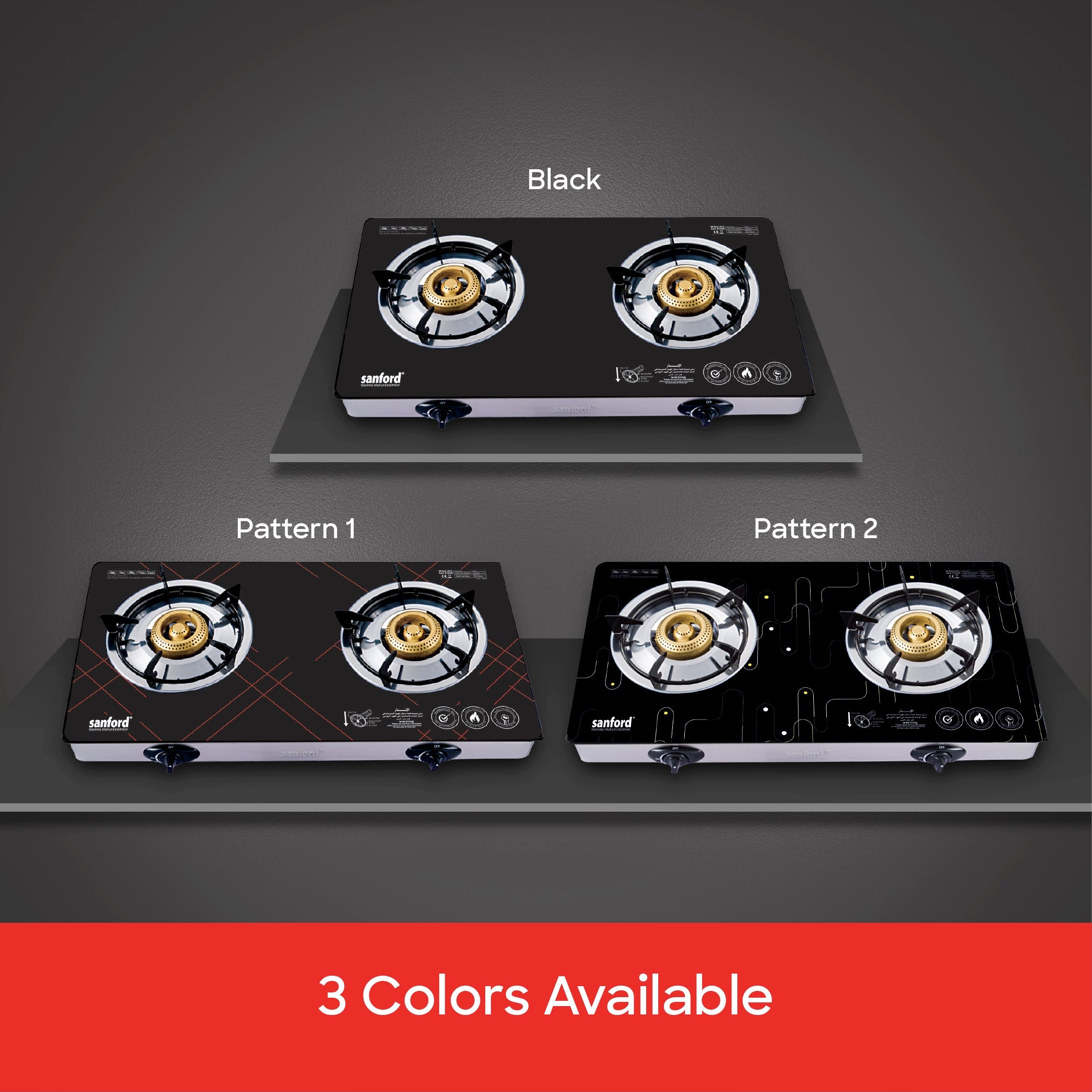 Sanford 2 Burner Gas Stove Toughened Glass with Auto Ignition & Brass Burners - SF5361GC Sanford KSA