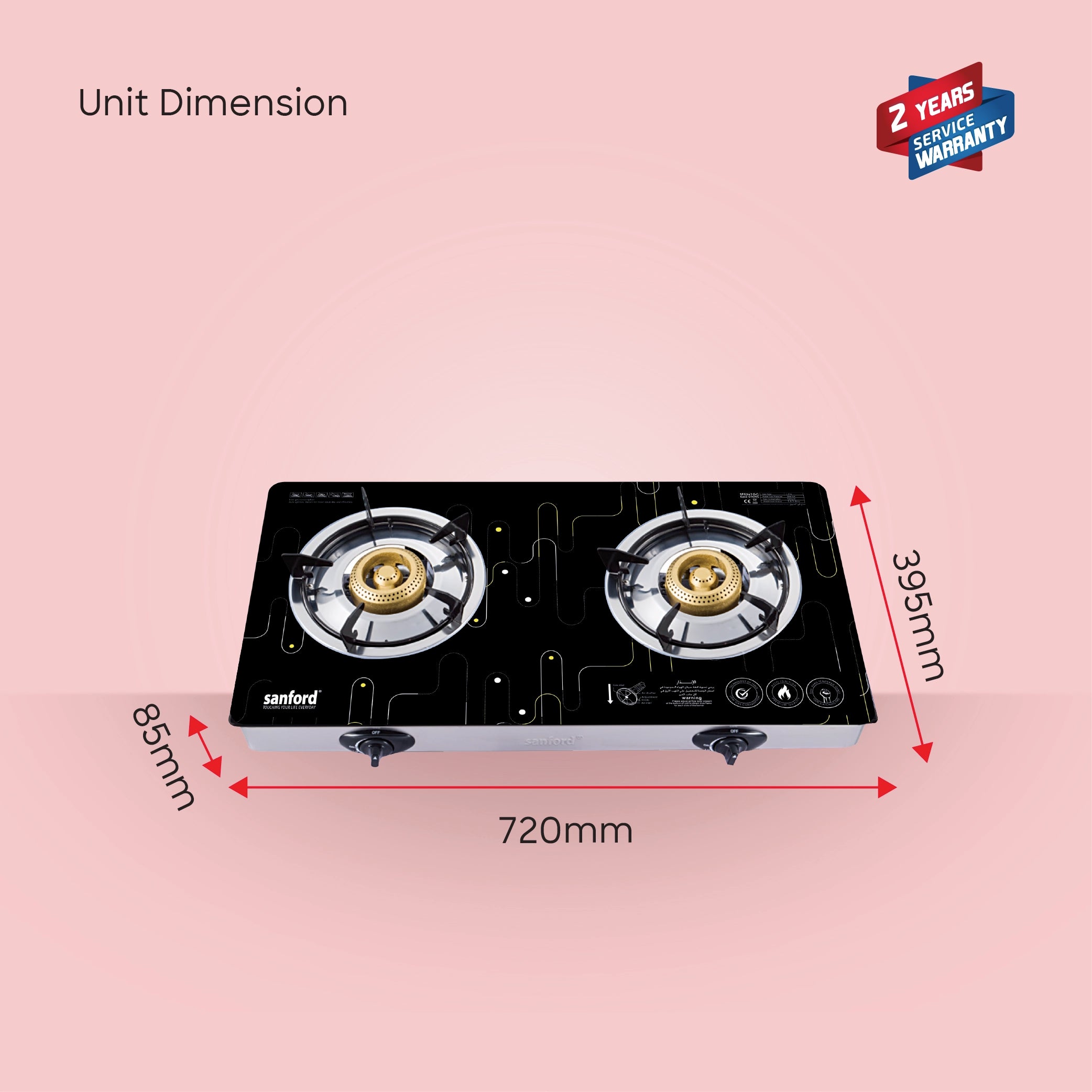 Sanford 2 Burner Gas Stove Toughened Glass with Auto Ignition & Brass Burners - SF5361GC Sanford KSA
