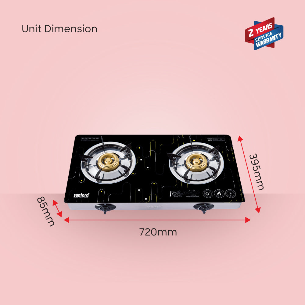 Sanford SF5361GC 2 burner gas stove dimensions view