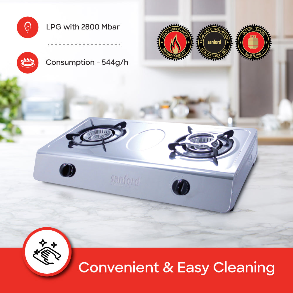 Sanford 2 Burner Gas Stove Stainless Steel with Auto Ignition & Powerful Flame - SF5401GC Sanford KSA