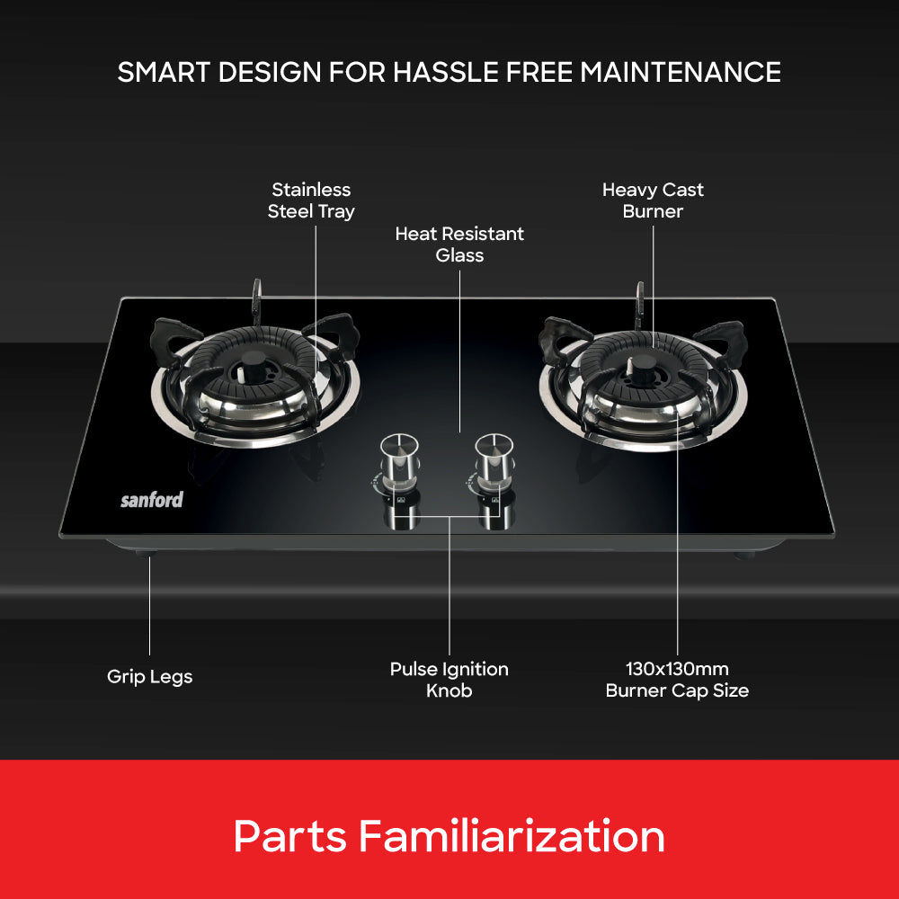 Sanford SF5403GC toughened glass hob side profile view