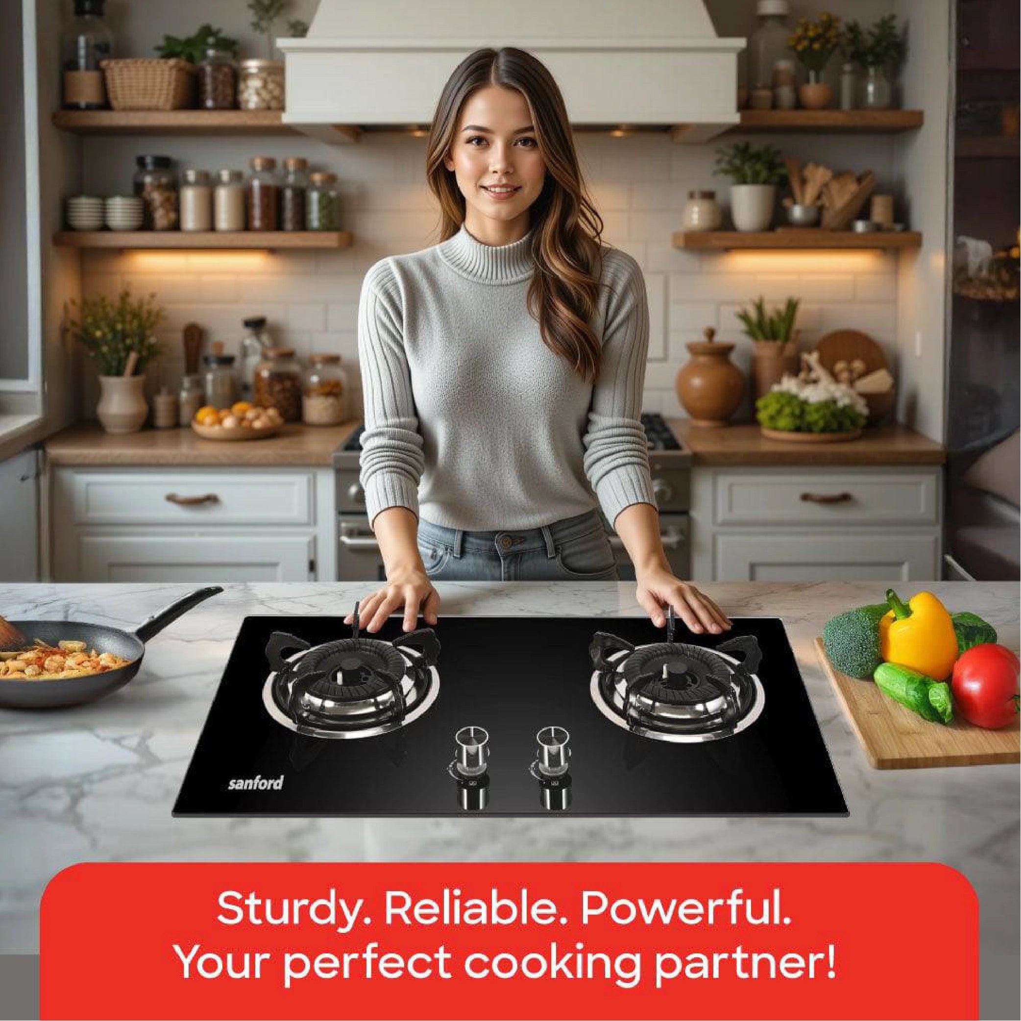 Sanford 2 Burner Gas Hob Toughened Glass with Pulse Ignition - SF5403GC