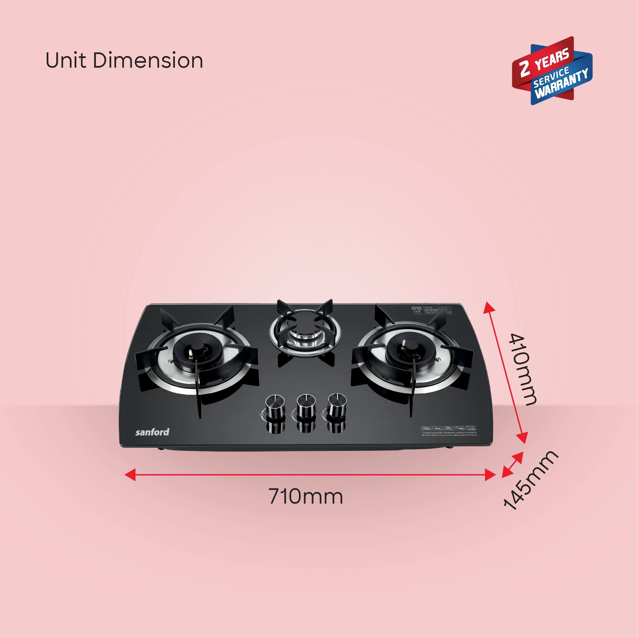 Sanford 3 Burner Gas Hob Toughened Glass with Pulse Ignition & Cast Iron Burners - SF5404GC Sanford KSA