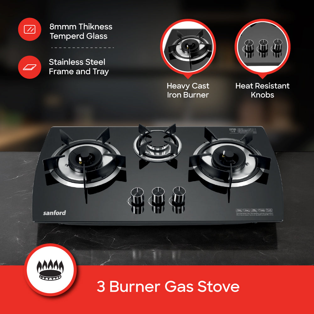 Sanford SF5404GC toughened glass hob side profile view