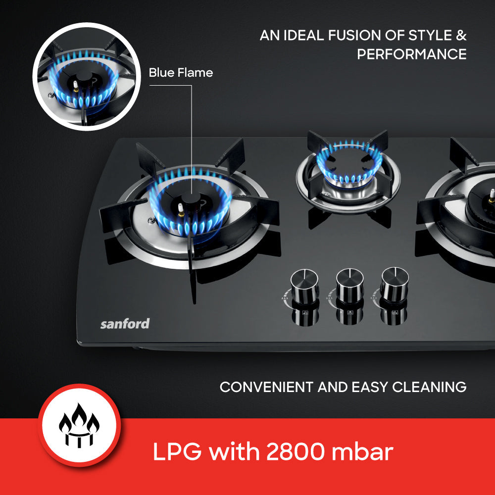 Sanford SF5404GC gas hob control knobs and safety features