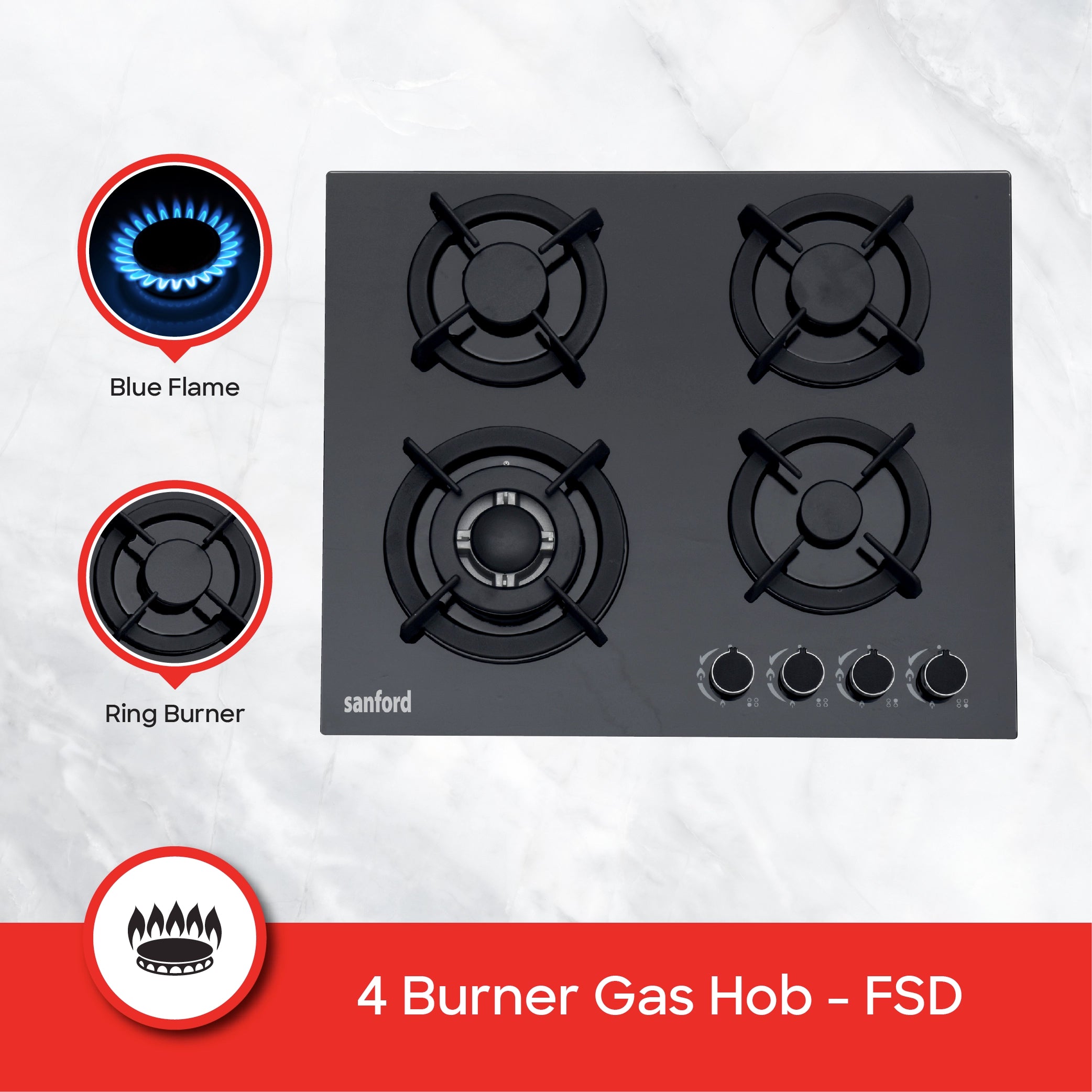Sanford 4 Burner Gas Hob Toughened Glass with Low Gas Consumption - SF5454GH Sanford KSA
