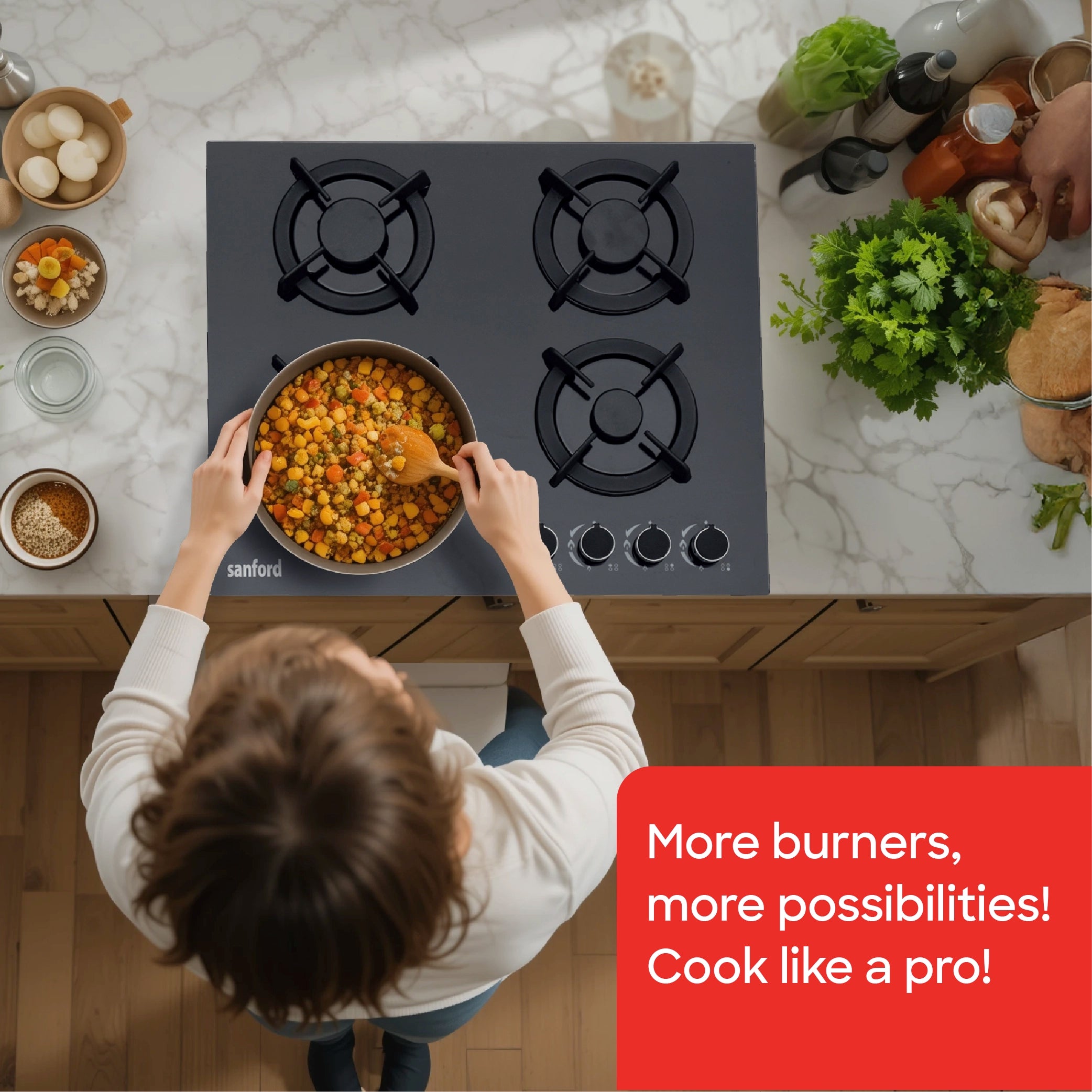 Sanford 4 Burner Gas Hob Toughened Glass with Flame Supervision Device - SF5454GH Sanford KSA
