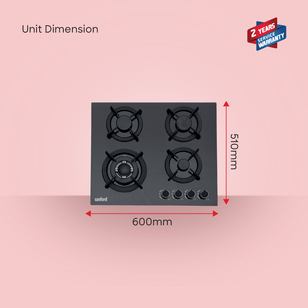 Sanford SF5454GH 4 burner gas hob installation dimensions