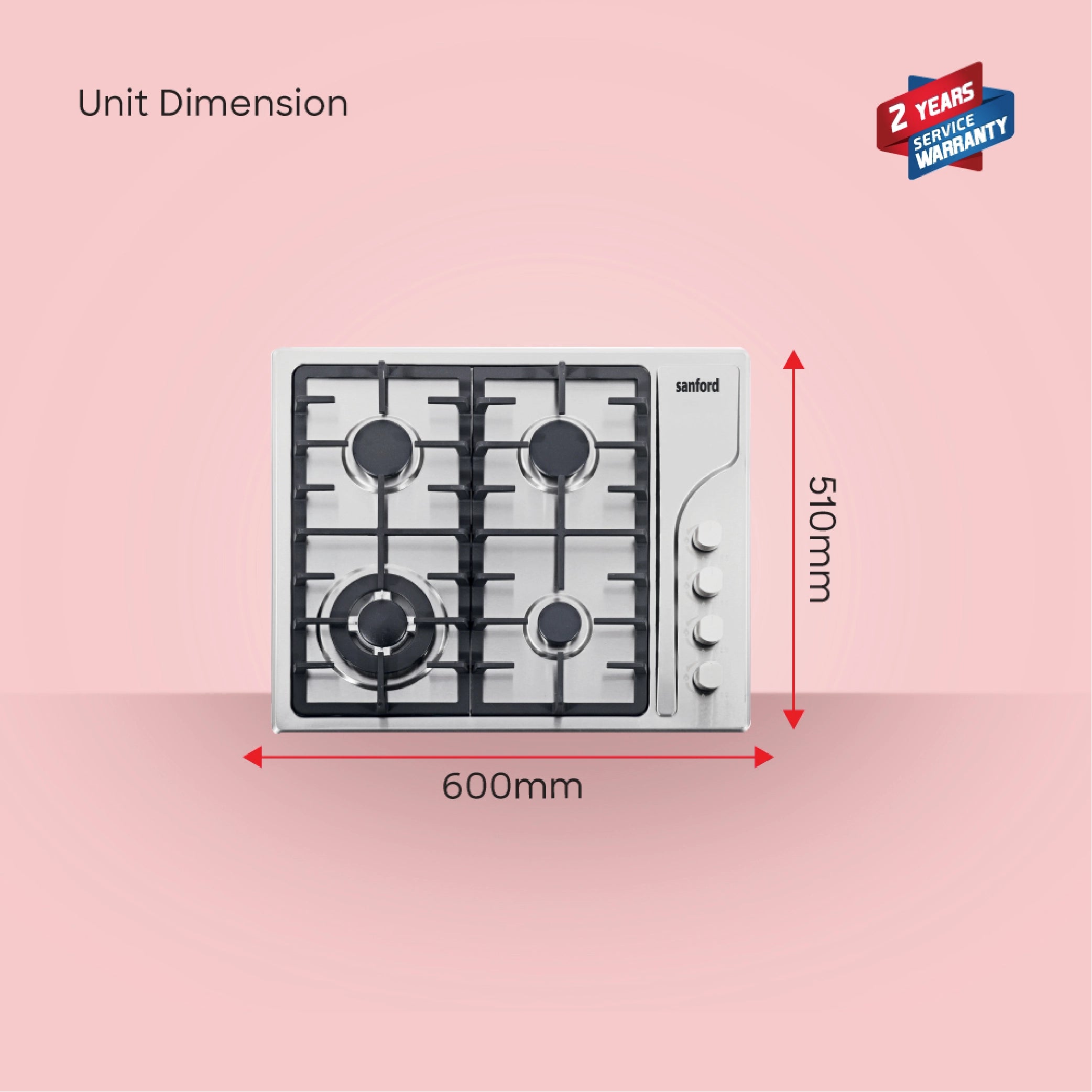 Sanford Gas Hob 4 Burner Stainless Steel Body & Auto Ignition - SF5455GH Sanford KSA