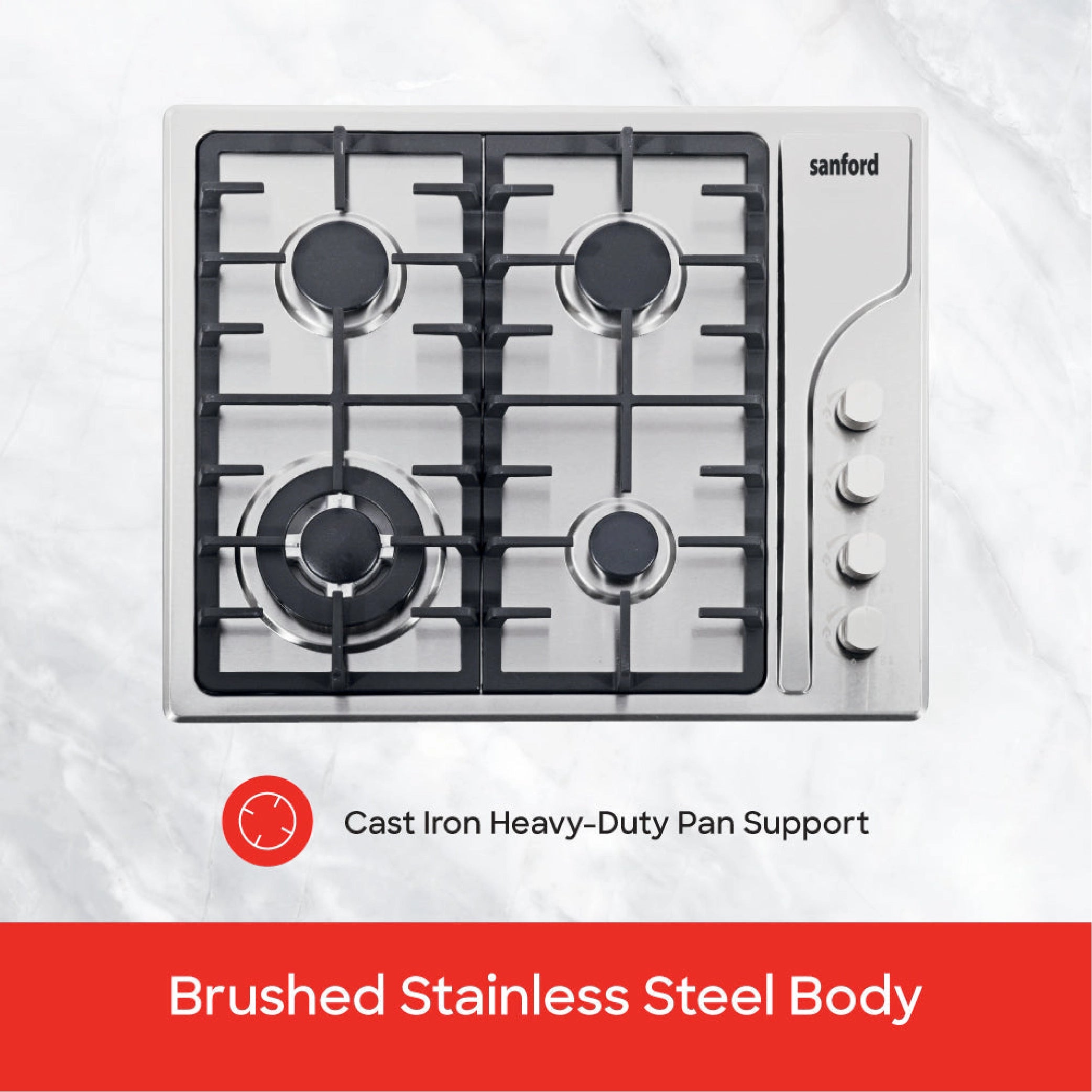 Sanford Gas Hob 4 Burner Stainless Steel Body & Auto Ignition - SF5455GH Sanford KSA