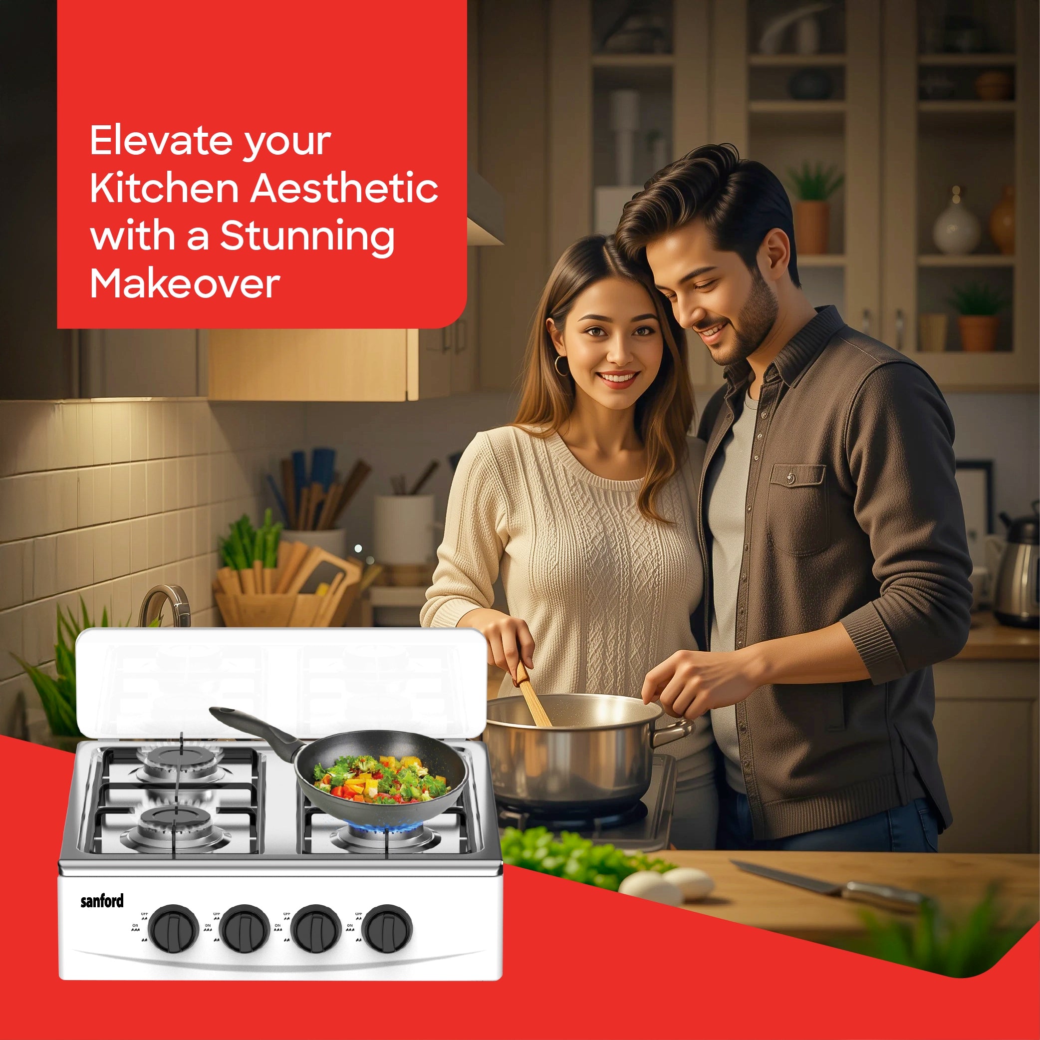 Sanford 4 Burner Gas Stove Stainless Steel with Stand & Die-Cast Burners - SF5460GC Sanford KSA