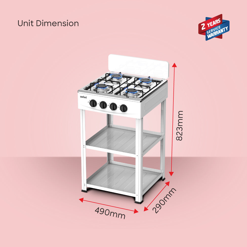 Sanford SF5460GC 4 burner gas stove dimensions and stand view