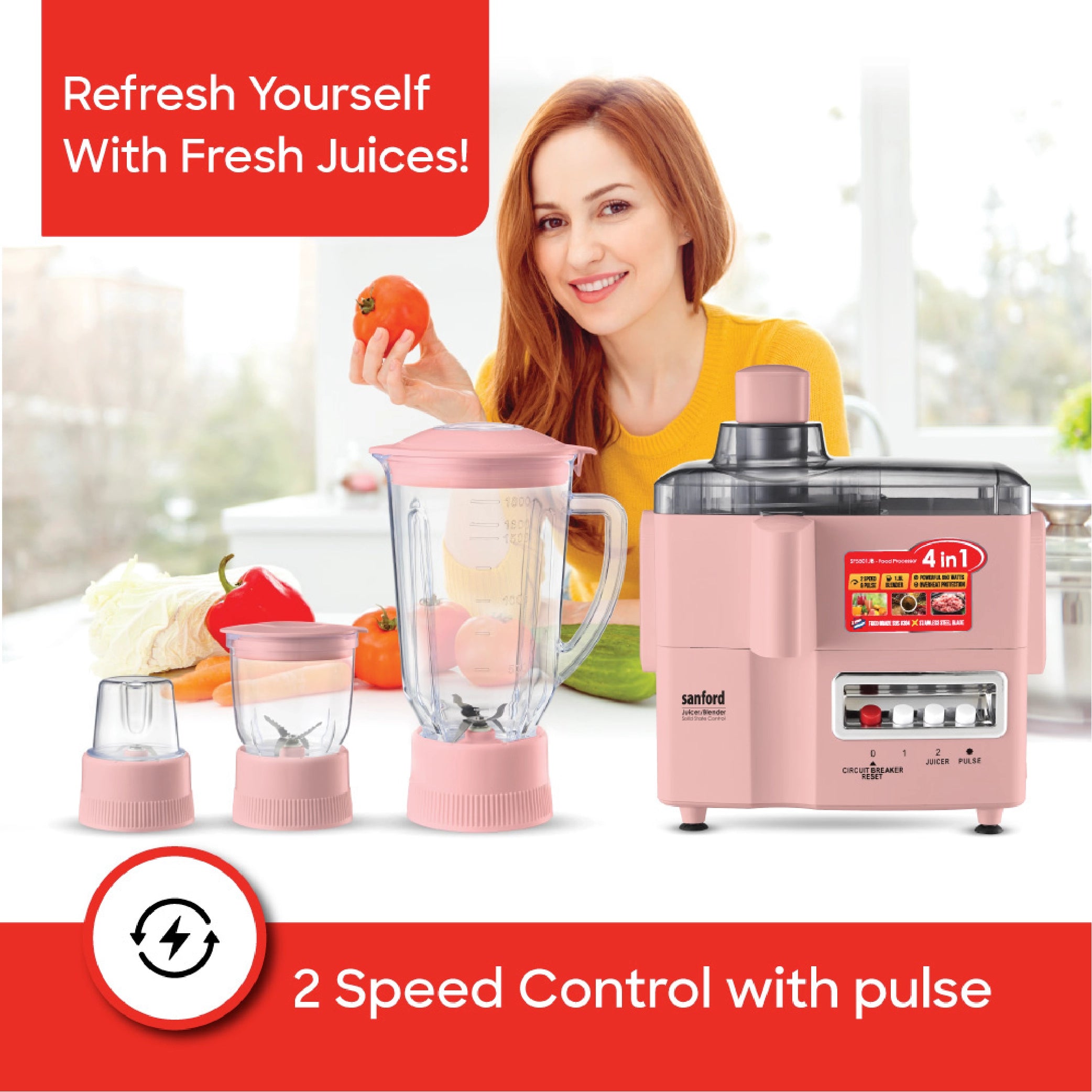 Sanford 4-in-1 Food Processor 1.8L 650W with Mincer & Mill, Stainless Steel Blade - SF5501JB Sanford KSA