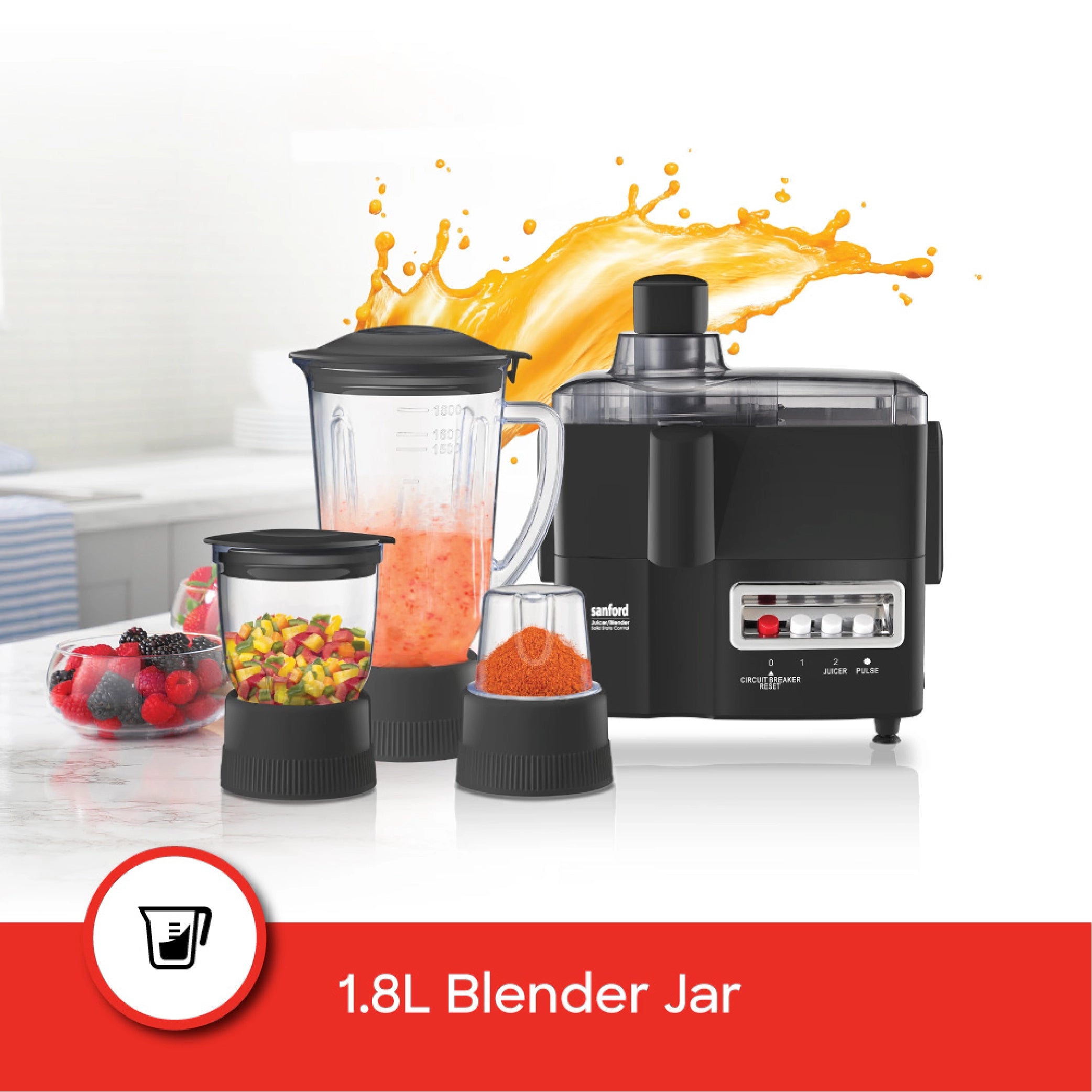 Sanford 4-in-1 Food Processor 1.8L 650W with Mincer & Mill, Stainless Steel Blade - SF5501JB Sanford KSA