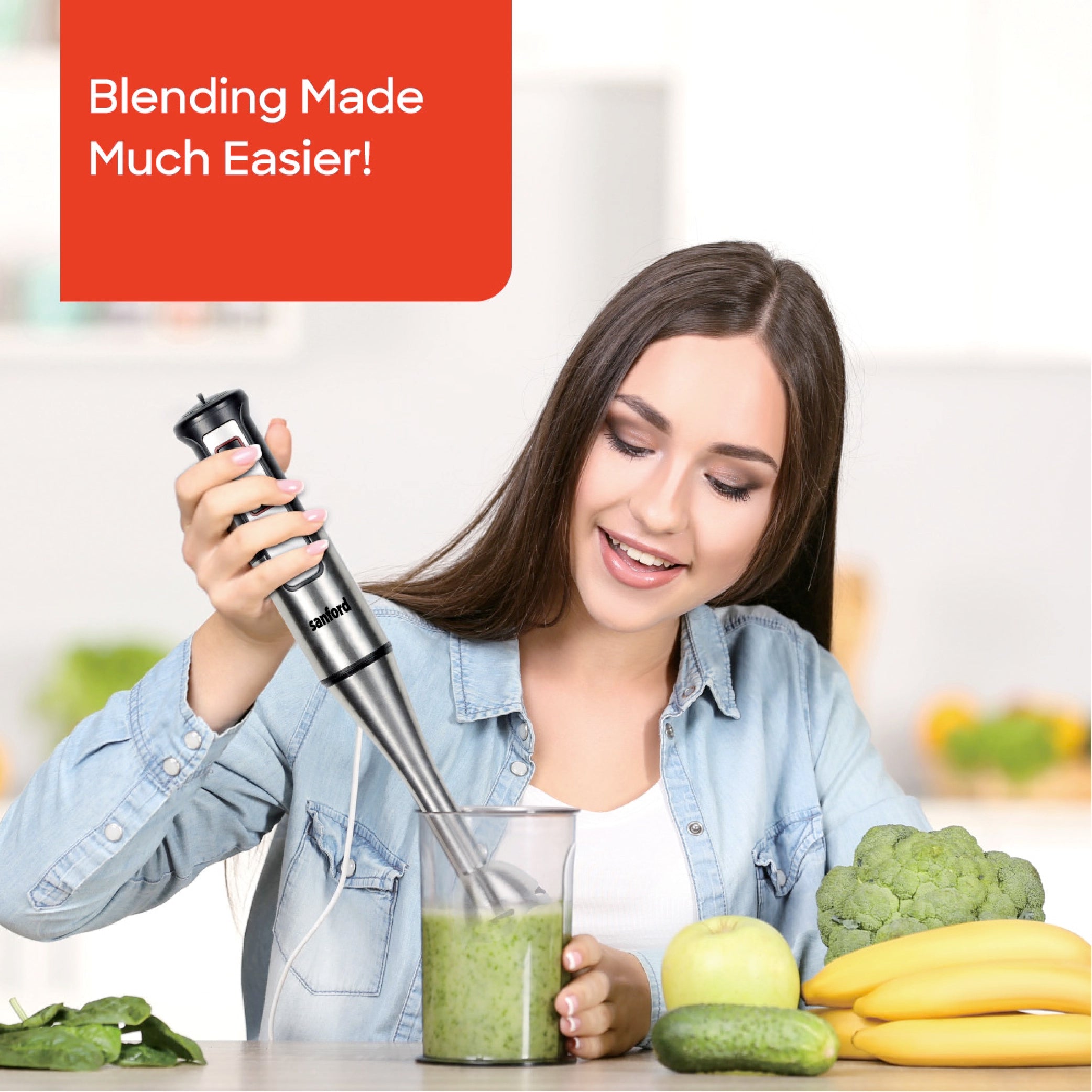 Sanford Hand Blender 800W with Adjustable Speed & Turbo Function, Stainless Steel Rod - SF5510BR Sanford KSA