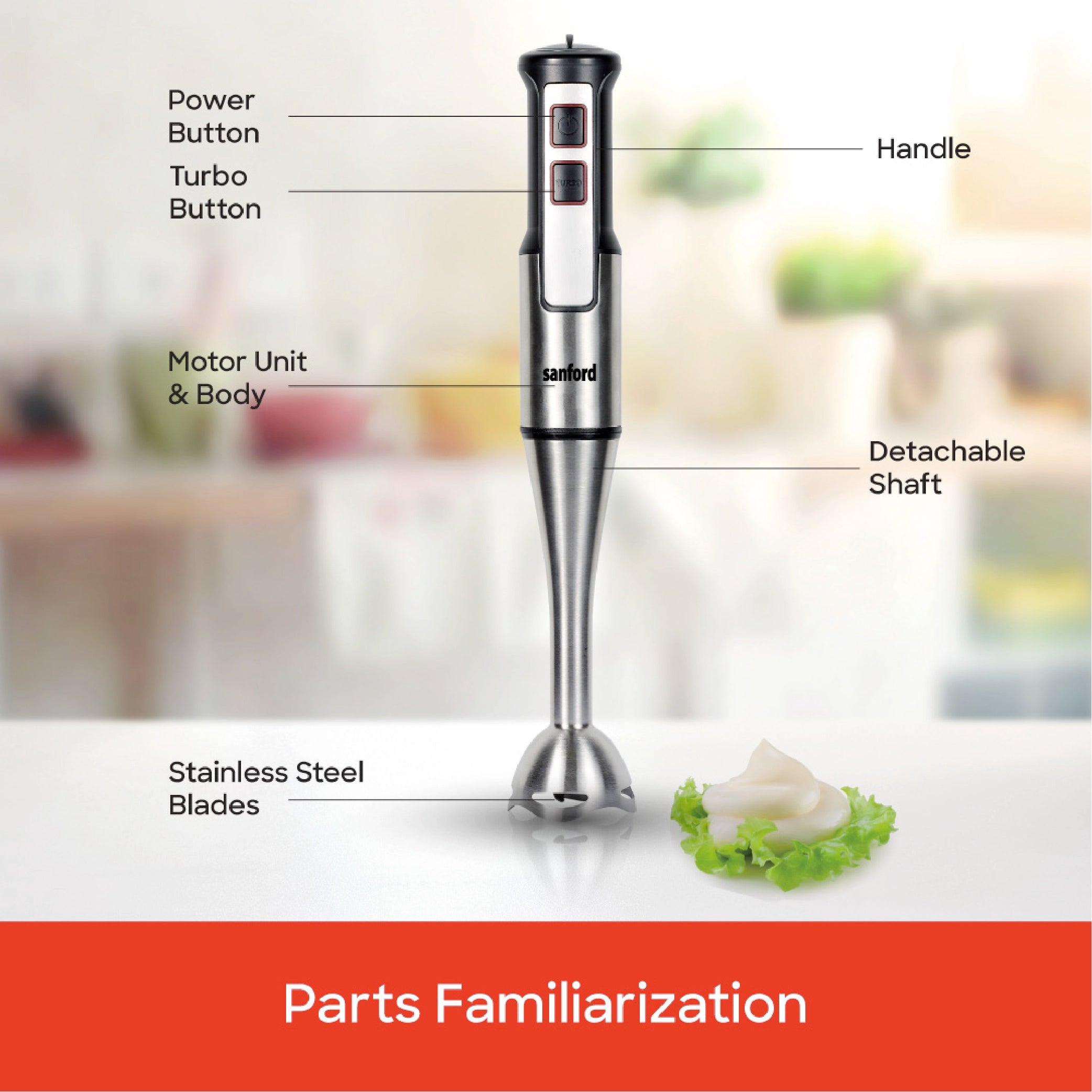 Sanford Hand Blender 800W with Adjustable Speed & Turbo Function, Stainless Steel Rod - SF5510BR Sanford KSA