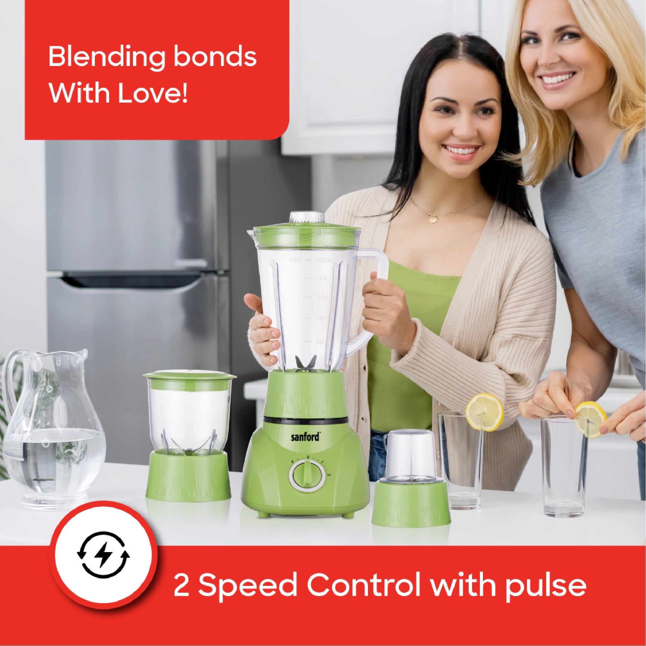 Sanford 3-in-1 Blender 1.6L 400W with Mincer & Dry Mill, Stainless Steel Blades - SF5525BR
