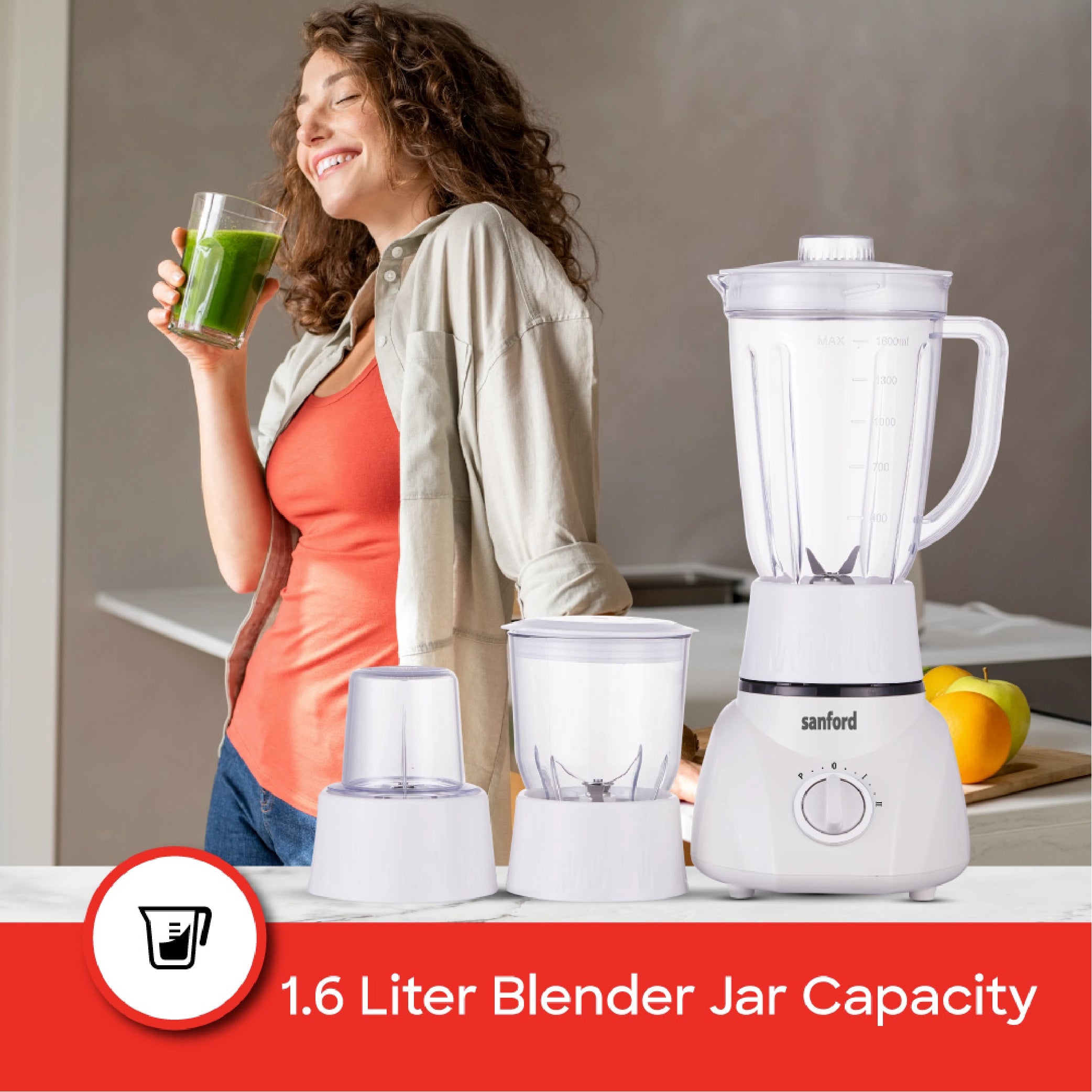 Sanford 3-in-1 Blender 1.6L 400W with Mincer & Dry Mill, Stainless Steel Blades - SF5525BR Sanford KSA