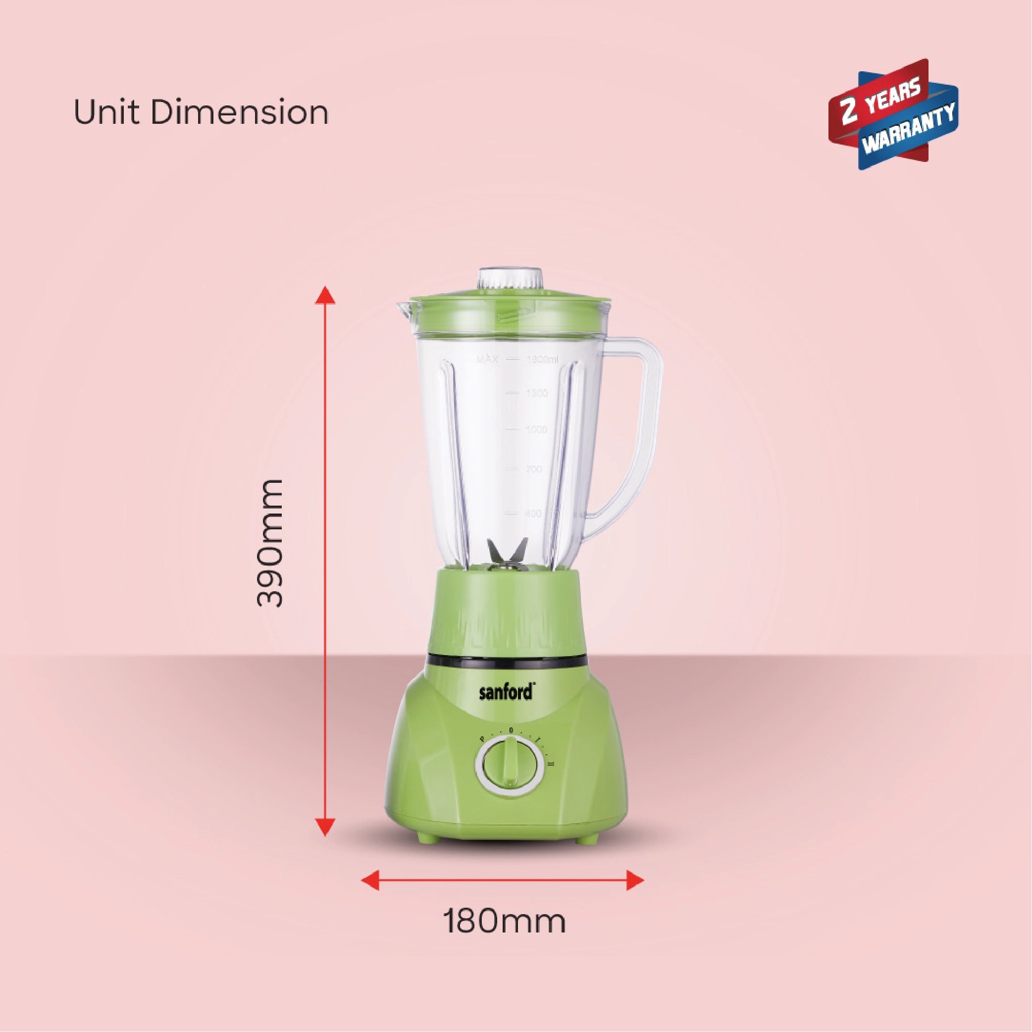 Sanford 3-in-1 Blender 1.6L 400W with Mincer & Dry Mill, Stainless Steel Blades - SF5525BR Sanford KSA