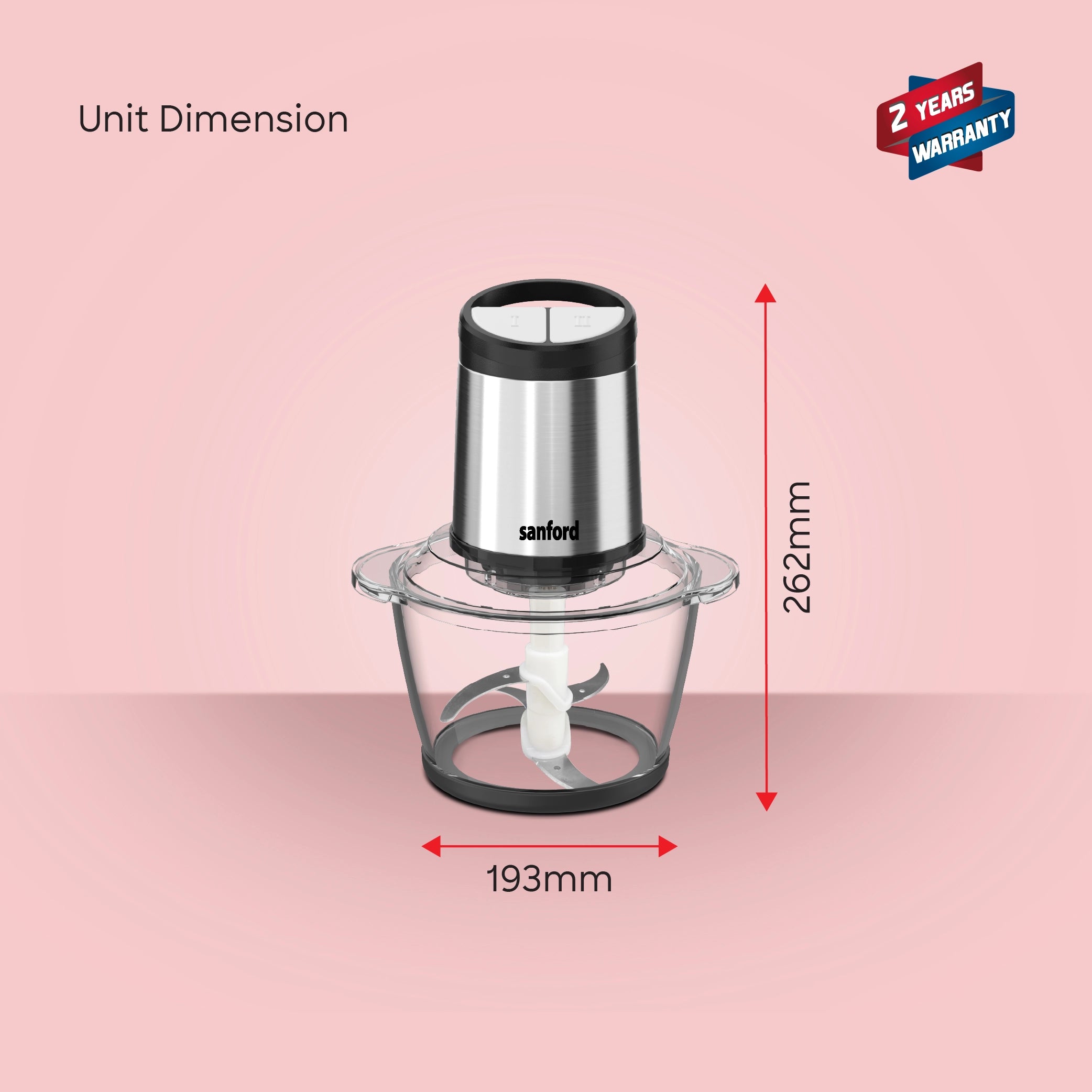 Sanford Food Chopper 1.2L with Glass Bowl & Dual-Speed Operation 500W - SF5581FC Sanford KSA