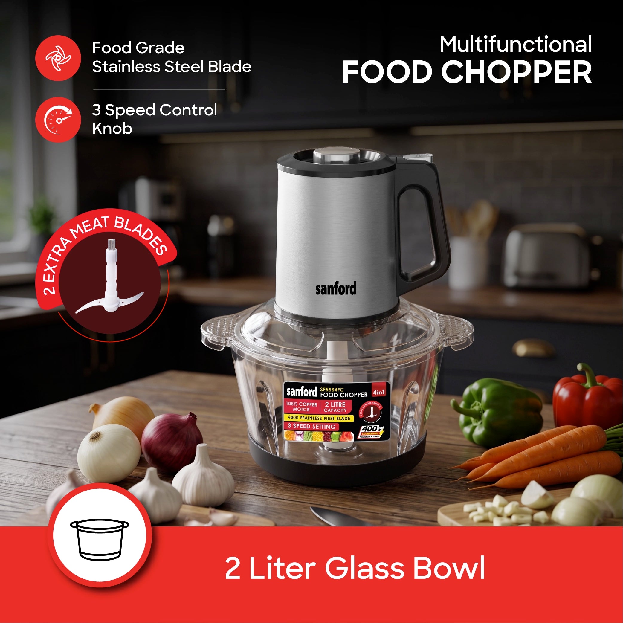 Sanford Food Chopper 8L 1300W Copper Motor 3 Speed - SF5586FC Sanford KSA