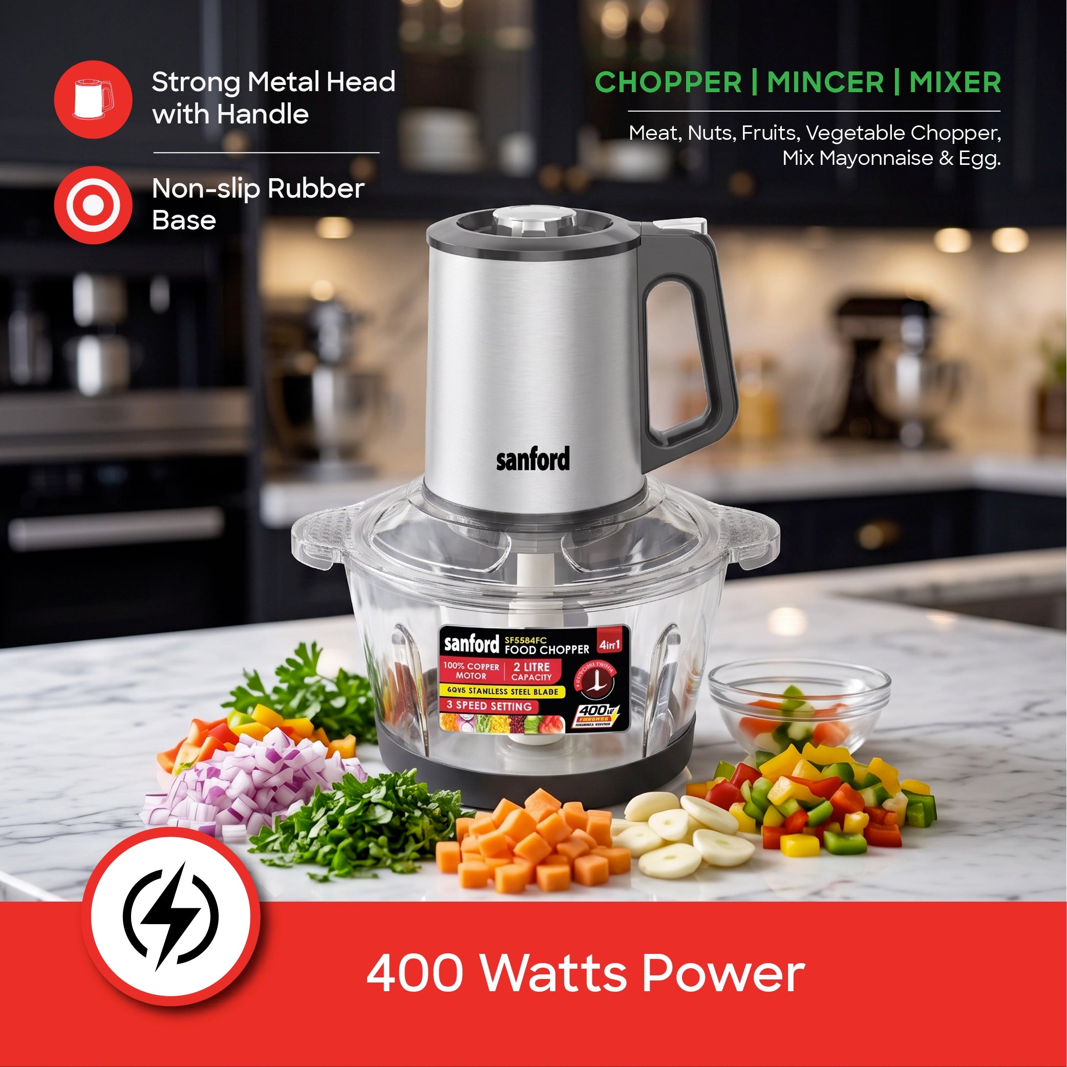 Sanford Food Chopper 8L 1300W Copper Motor 3 Speed - SF5586FC Sanford KSA