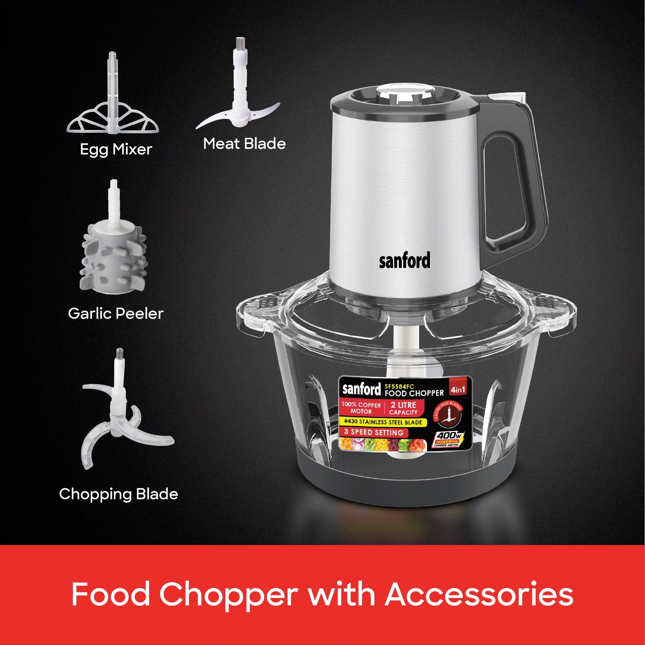 Sanford Food Chopper 8L 1300W Copper Motor 3 Speed - SF5586FC Sanford KSA
