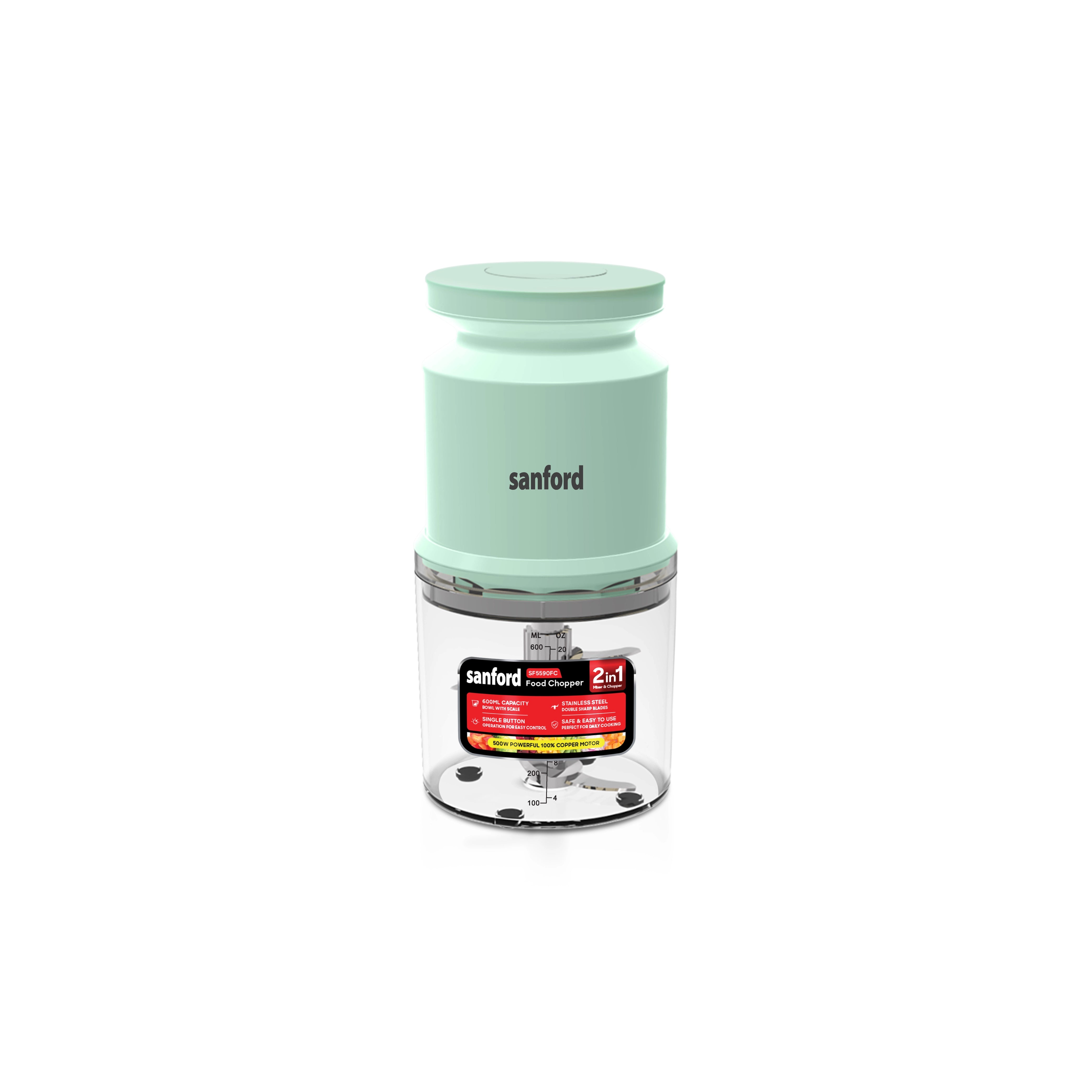Sanford Food Chopper 2 in 1 500W 600ml Bowl Stainless Steel Blades - SF5590FC Sanford KSA