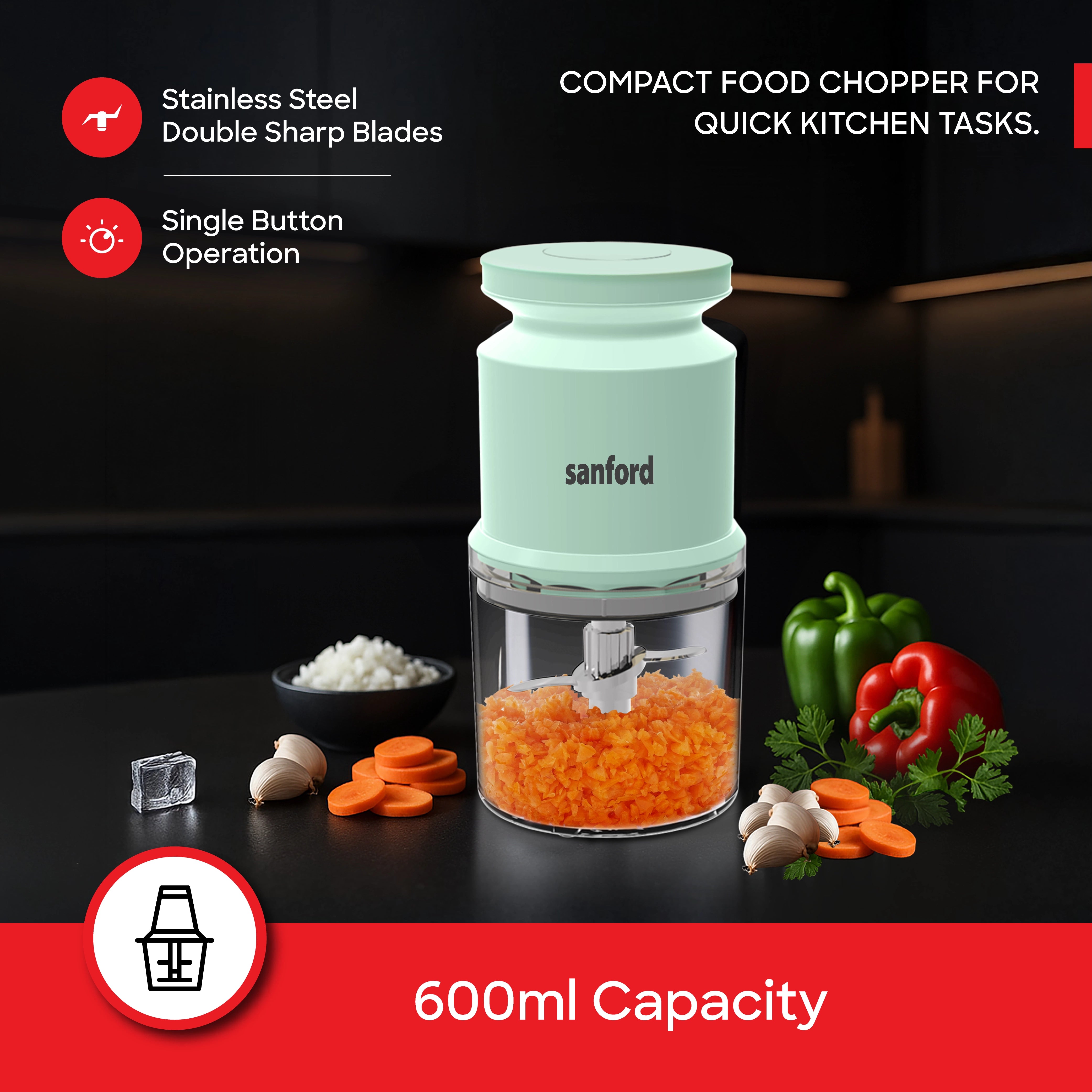 Sanford Food Chopper 2 in 1 500W 600ml Bowl Stainless Steel Blades - SF5590FC Sanford KSA