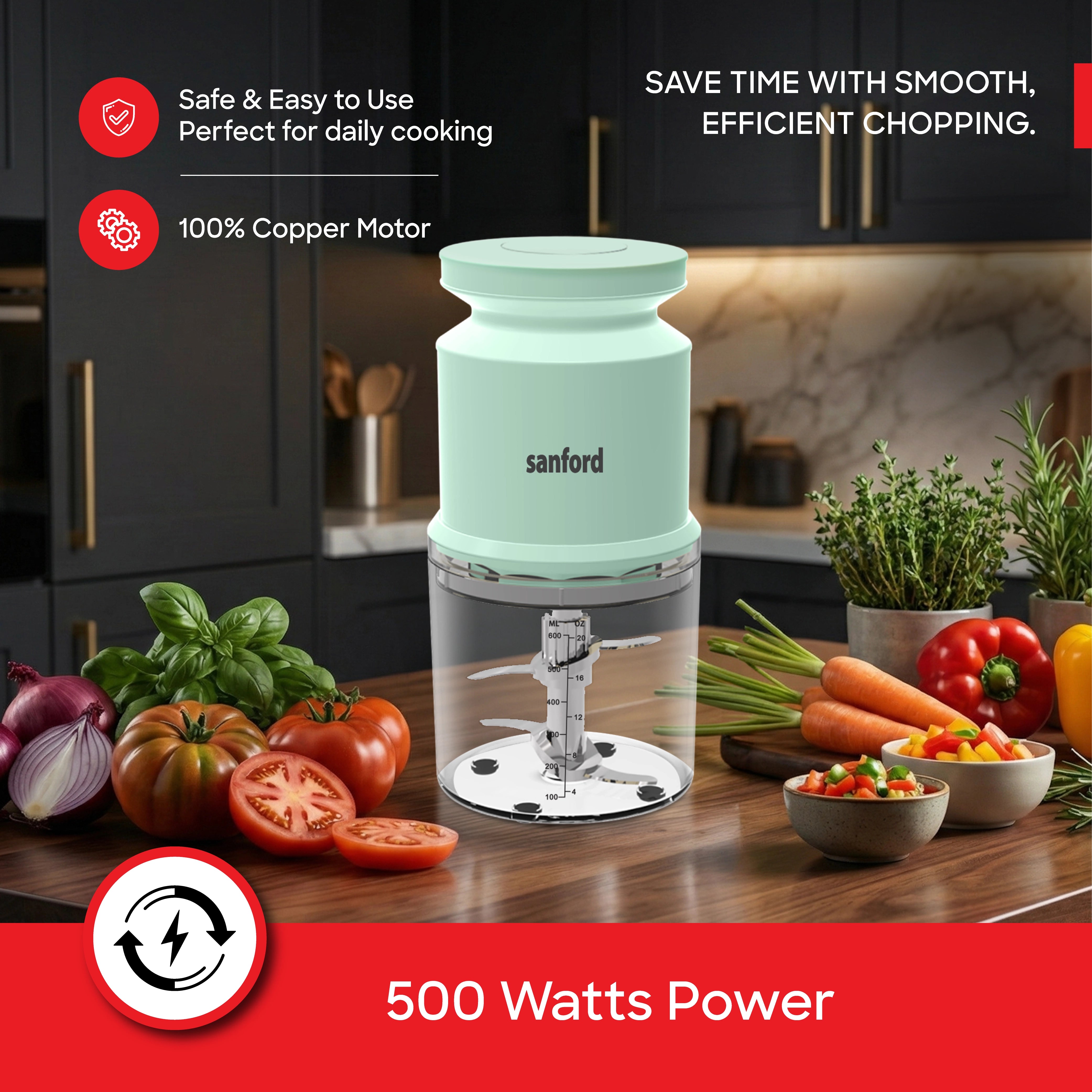 Sanford Food Chopper 2 in 1 500W 600ml Bowl Stainless Steel Blades - SF5590FC Sanford KSA