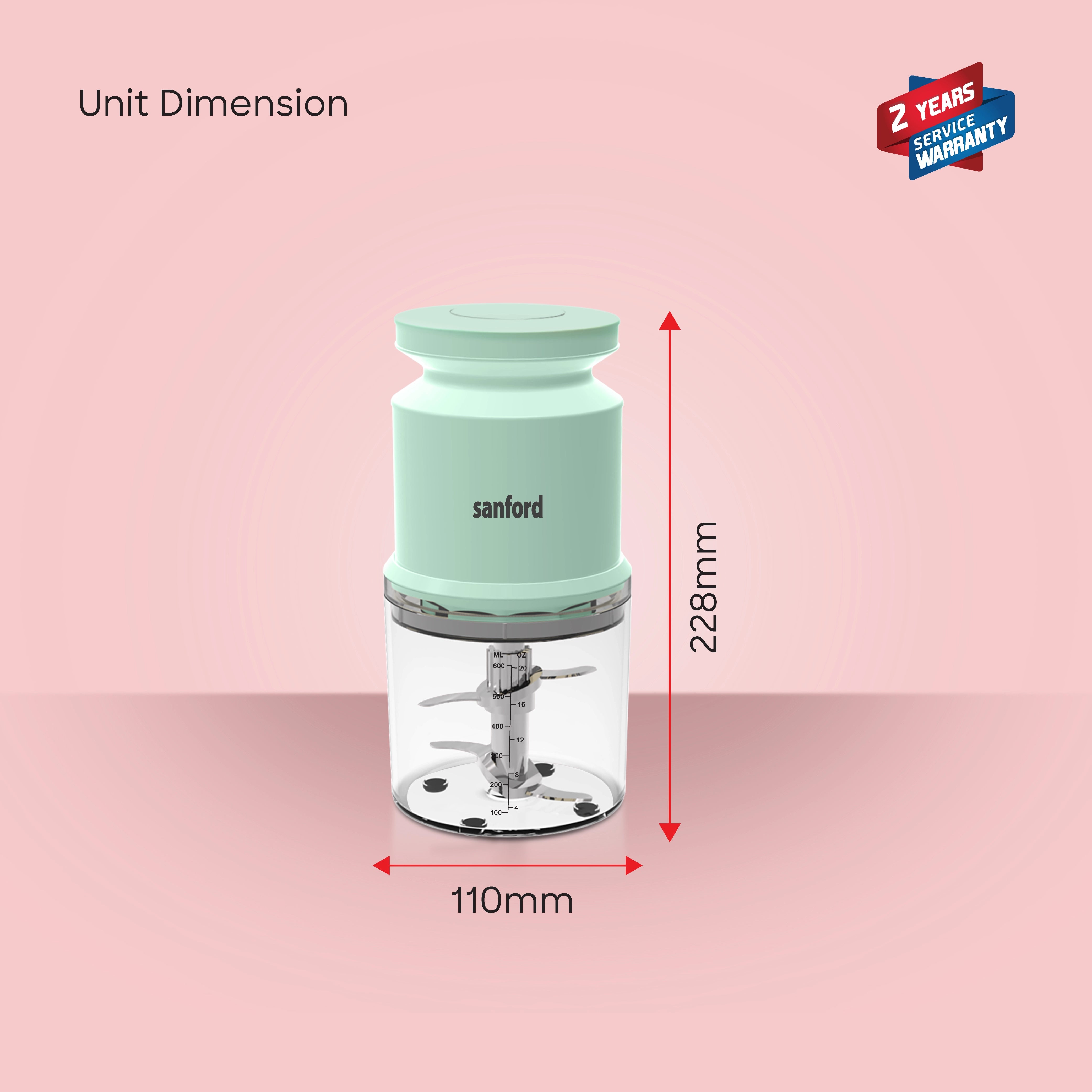Sanford Food Chopper 2 in 1 500W 600ml Bowl Stainless Steel Blades - SF5590FC Sanford KSA