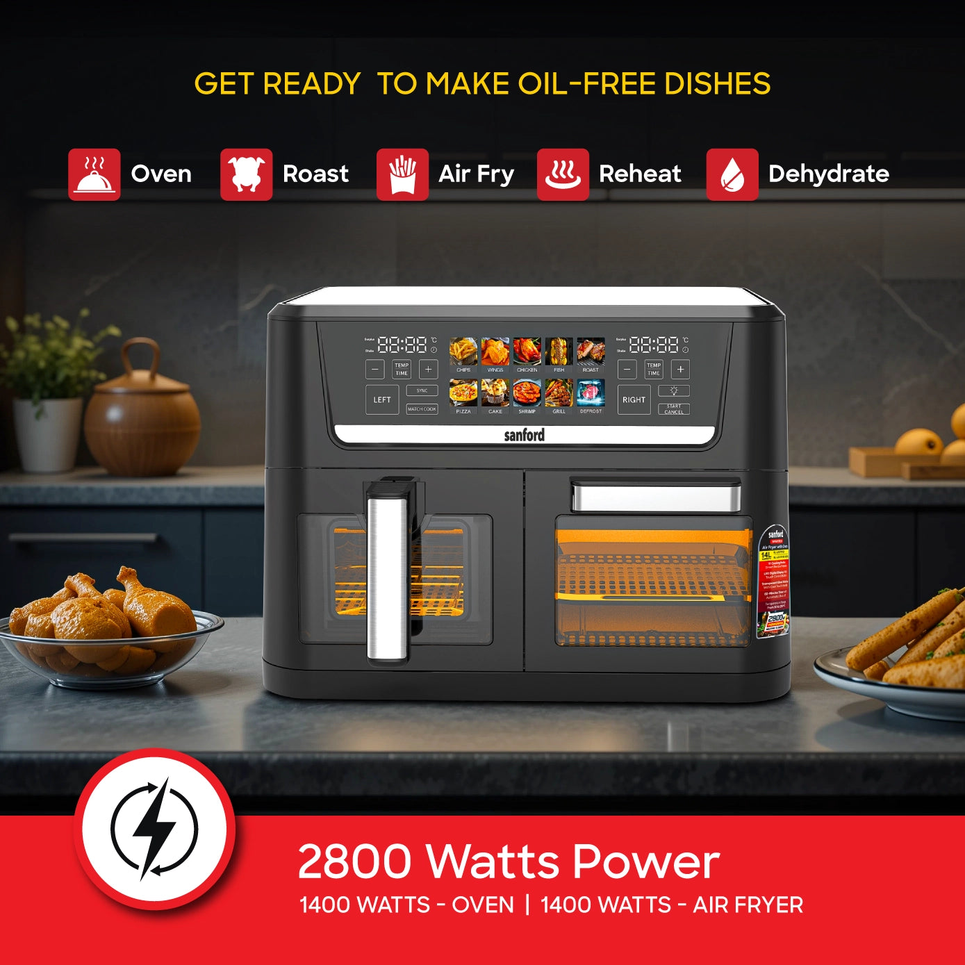 Sanford Air Fryer with Oven 5in1 14L 2800W Dual Control - SF5617EO Sanford KSA