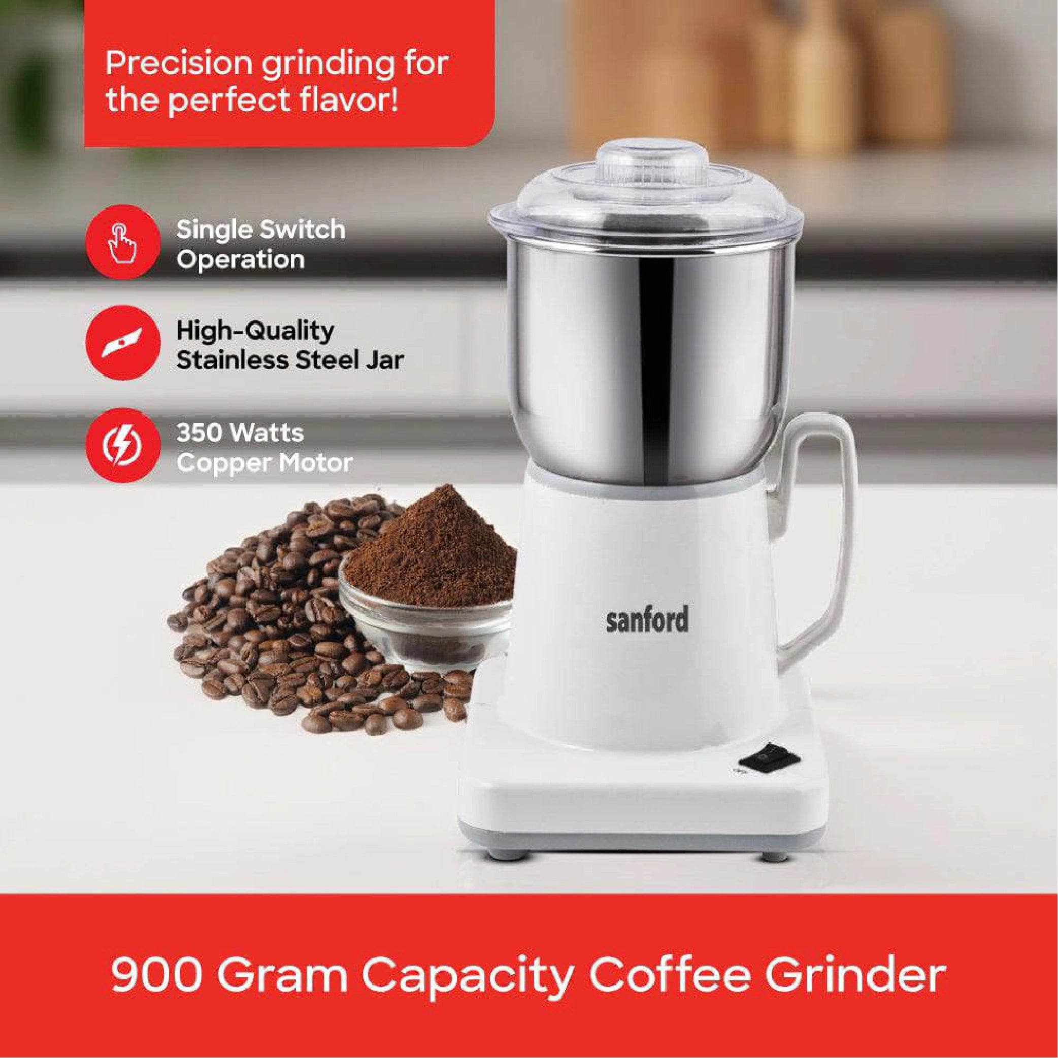 Sanford Coffee Grinder 350W with Copper Motor & 900g Stainless Steel Jar - SF5651CG Sanford KSA