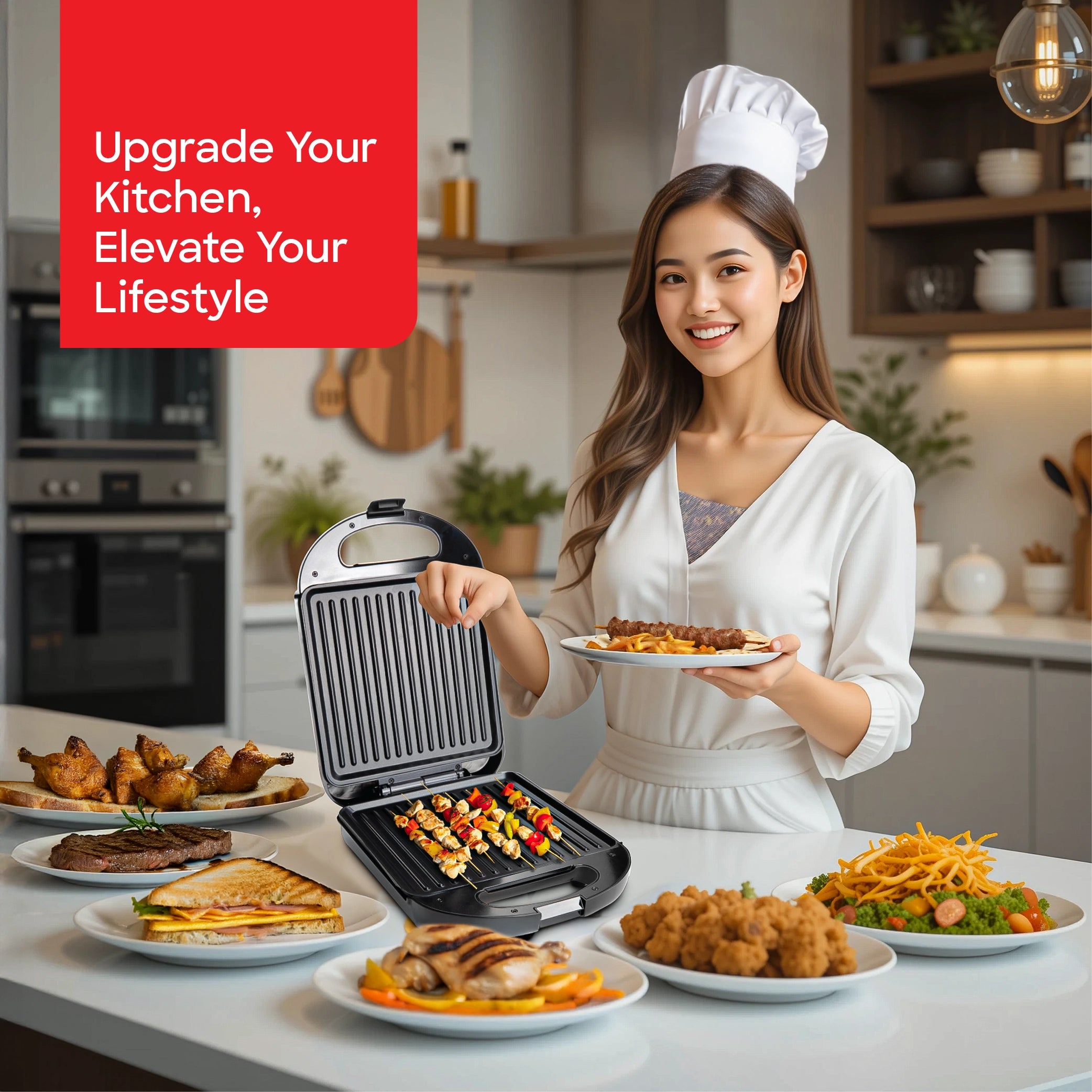 Sanford 1400W Electric Grill with Non-Stick Plate, Cool-Touch Handle & Keep Warm Function