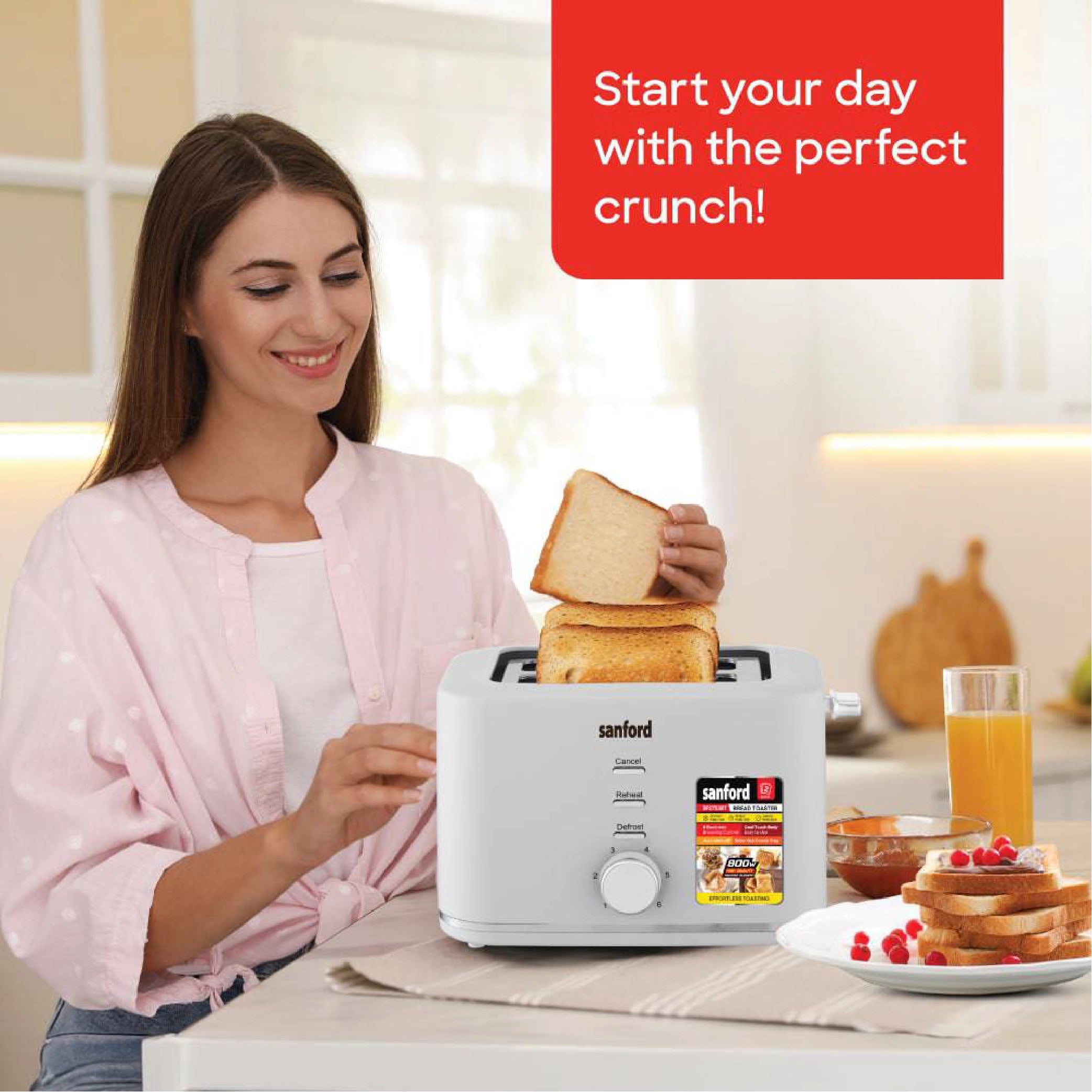 Sanford 2-Slice Toaster with Adjustable Browning Control and Cool-Touch Body - SF5753BT Sanford KSA