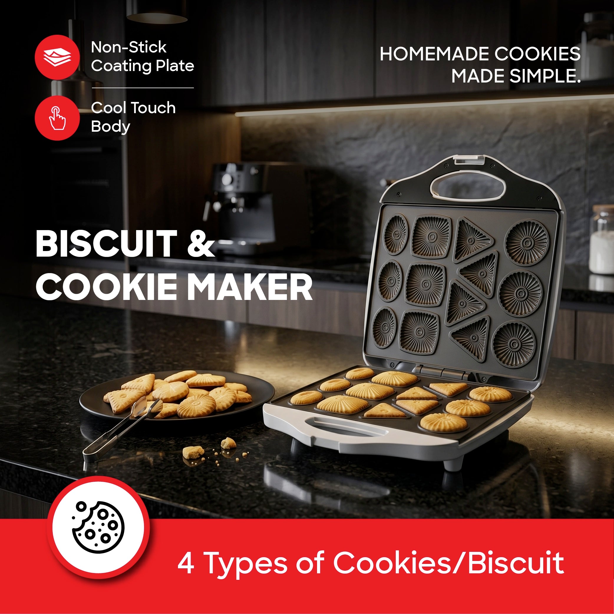 Sanford Biscuit and Cookie Maker Non-Stick Plate 4 Shapes 1400W - SF5778BM Sanford KSA