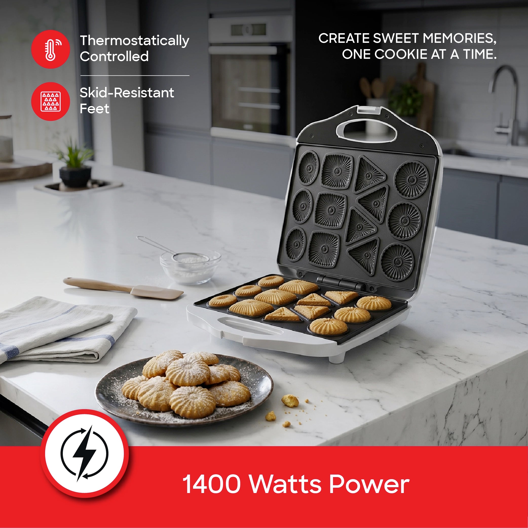 Sanford Biscuit and Cookie Maker Non-Stick Plate 4 Shapes 1400W - SF5778BM Sanford KSA