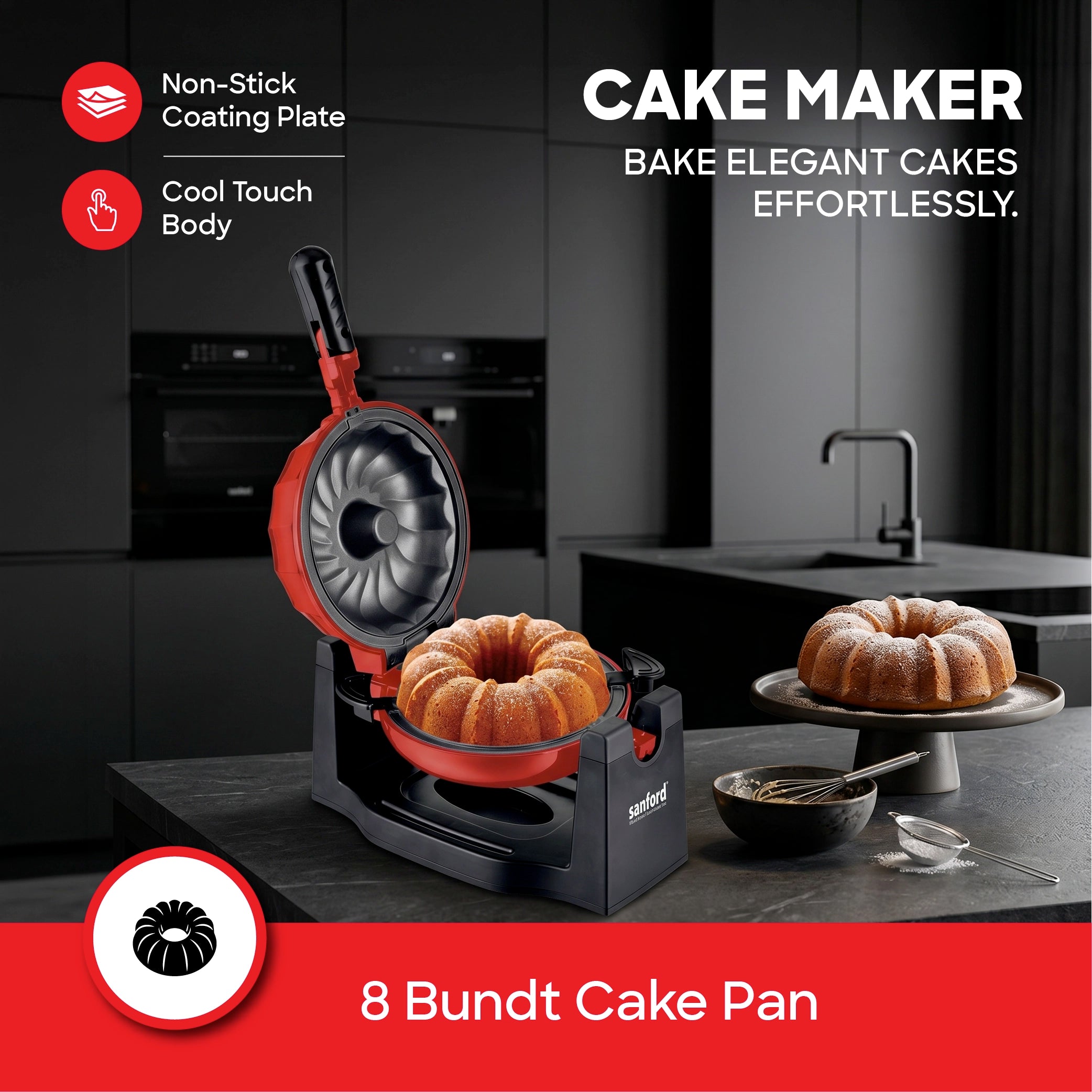 Sanford Bundt Cake Maker 8 Inch Non-Stick Rotary Feature 1200W Easy Lock - SF5789BCM-BS Sanford KSA